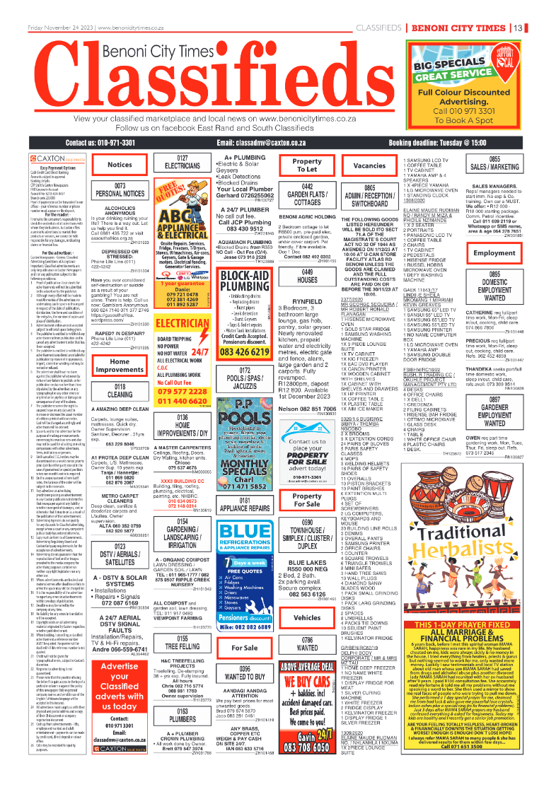 Benoni City Times 24 November 2023 page 13