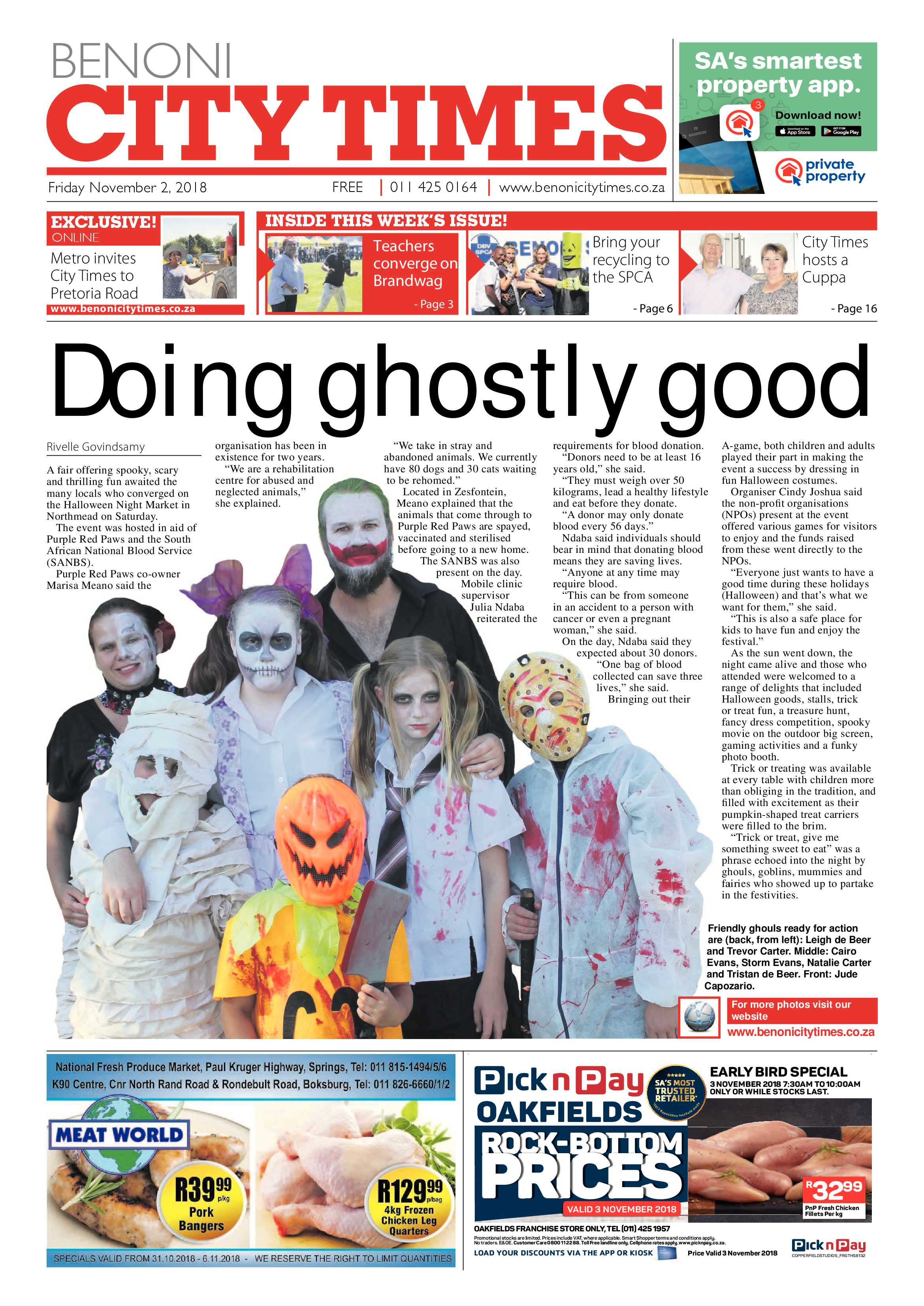 Benoni City Times 01 November 2018 page 1