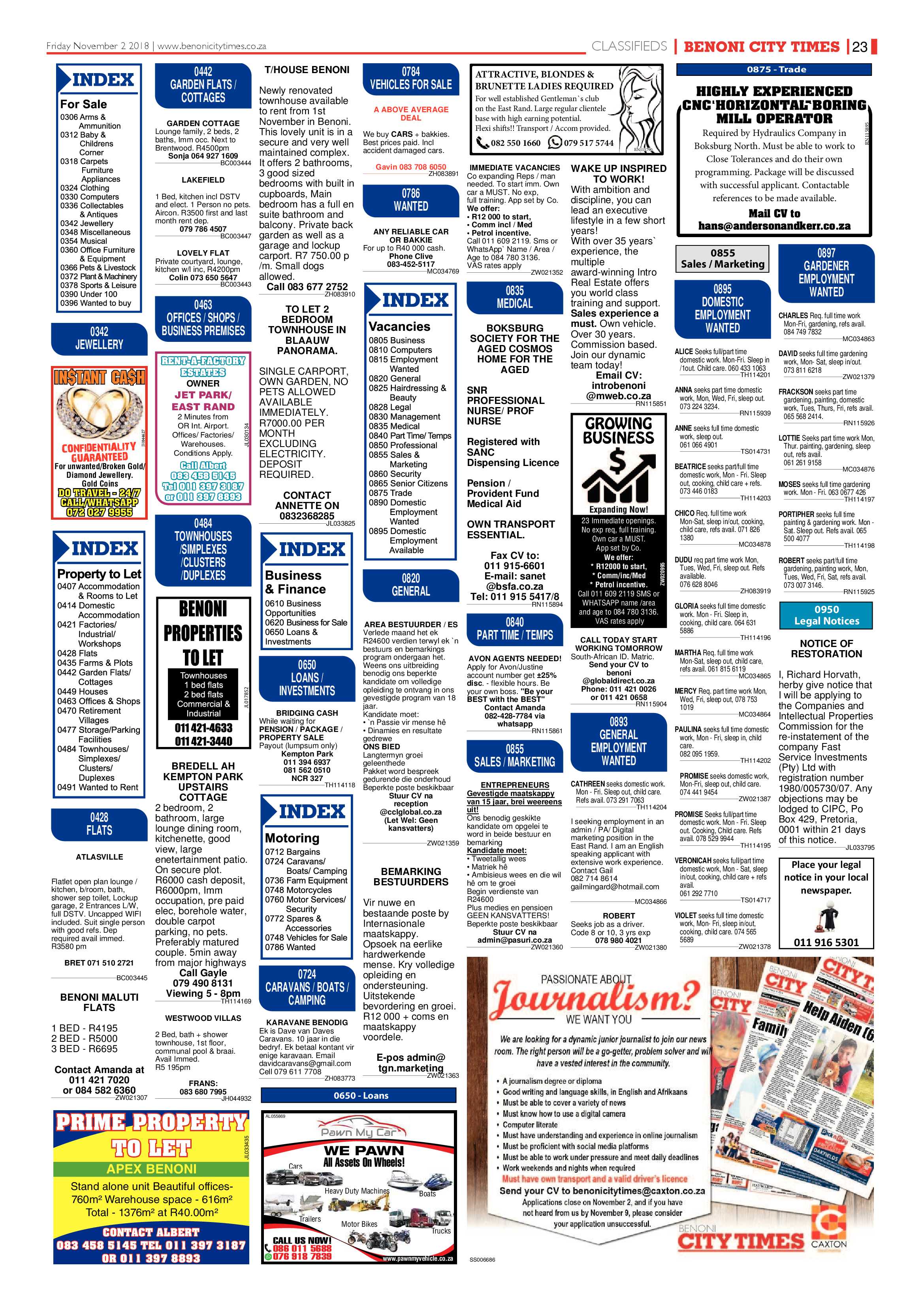 Benoni City Times 01 November 2018 page 23