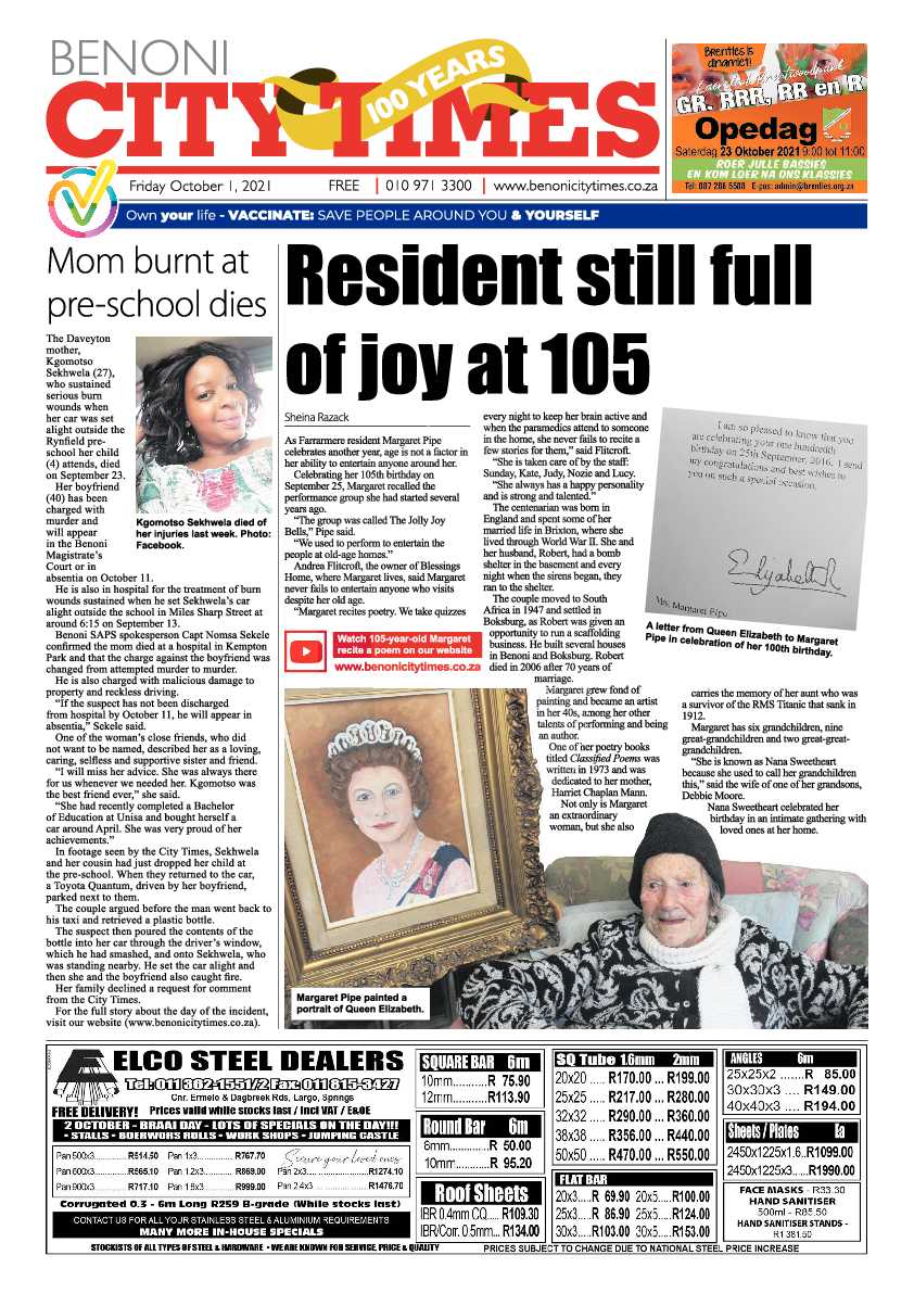 Benoni City Times 01 October 2021 page 1