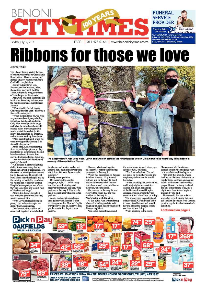 Benoni City Times 02 July 2021 page 1