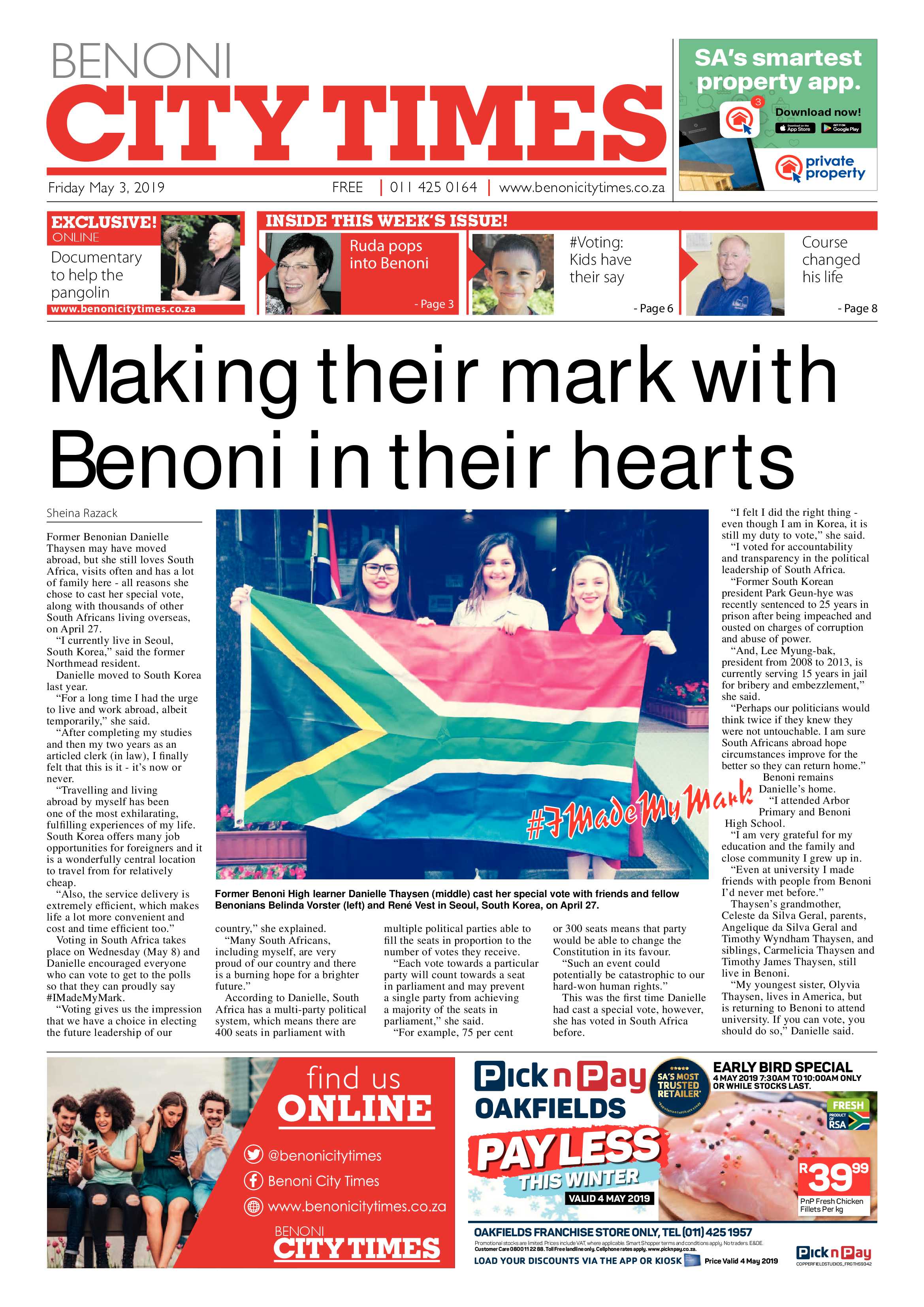 Benoni City Times 02 May 2019 page 1