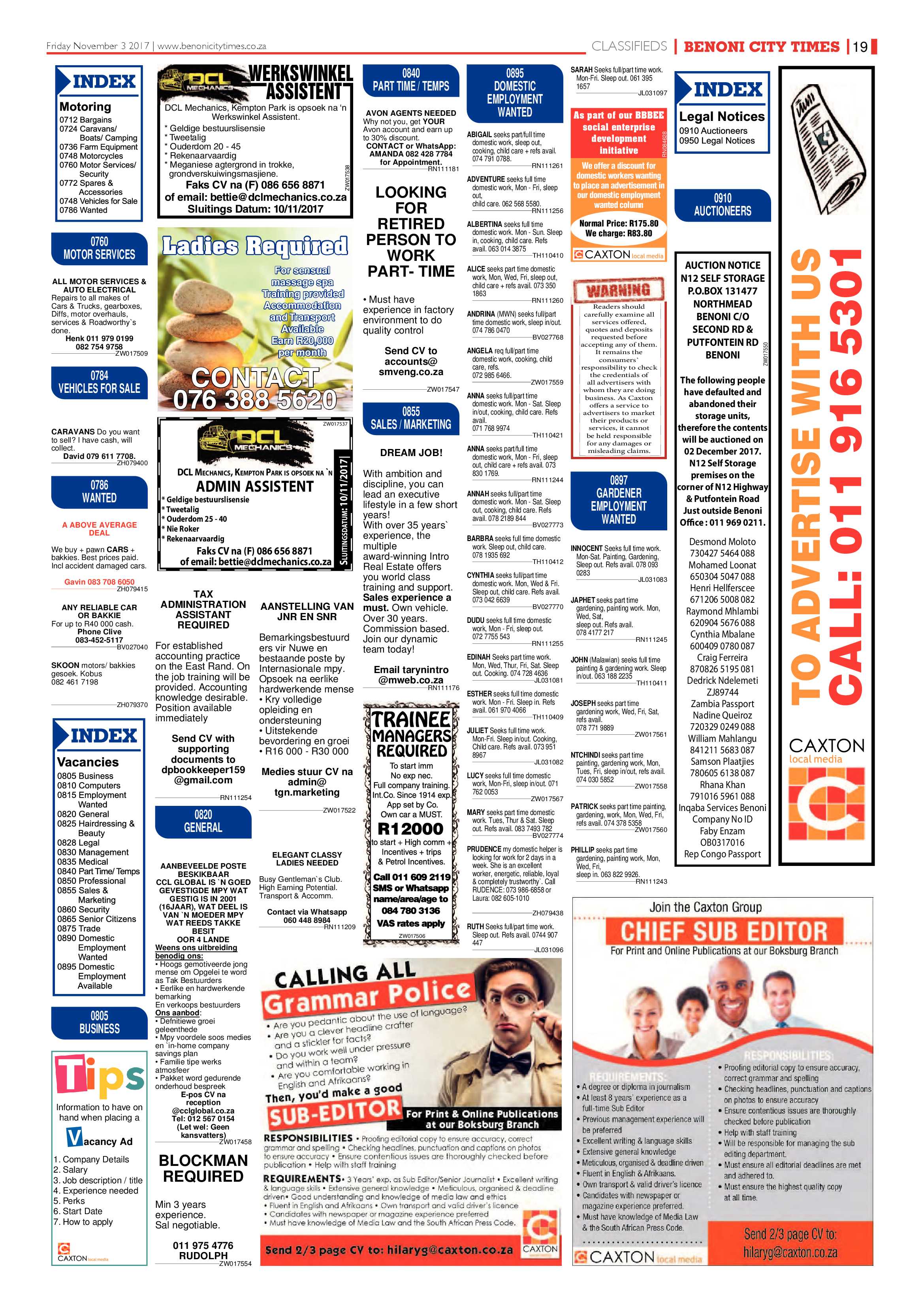 Benoni City Times 02 November 2017 page 19