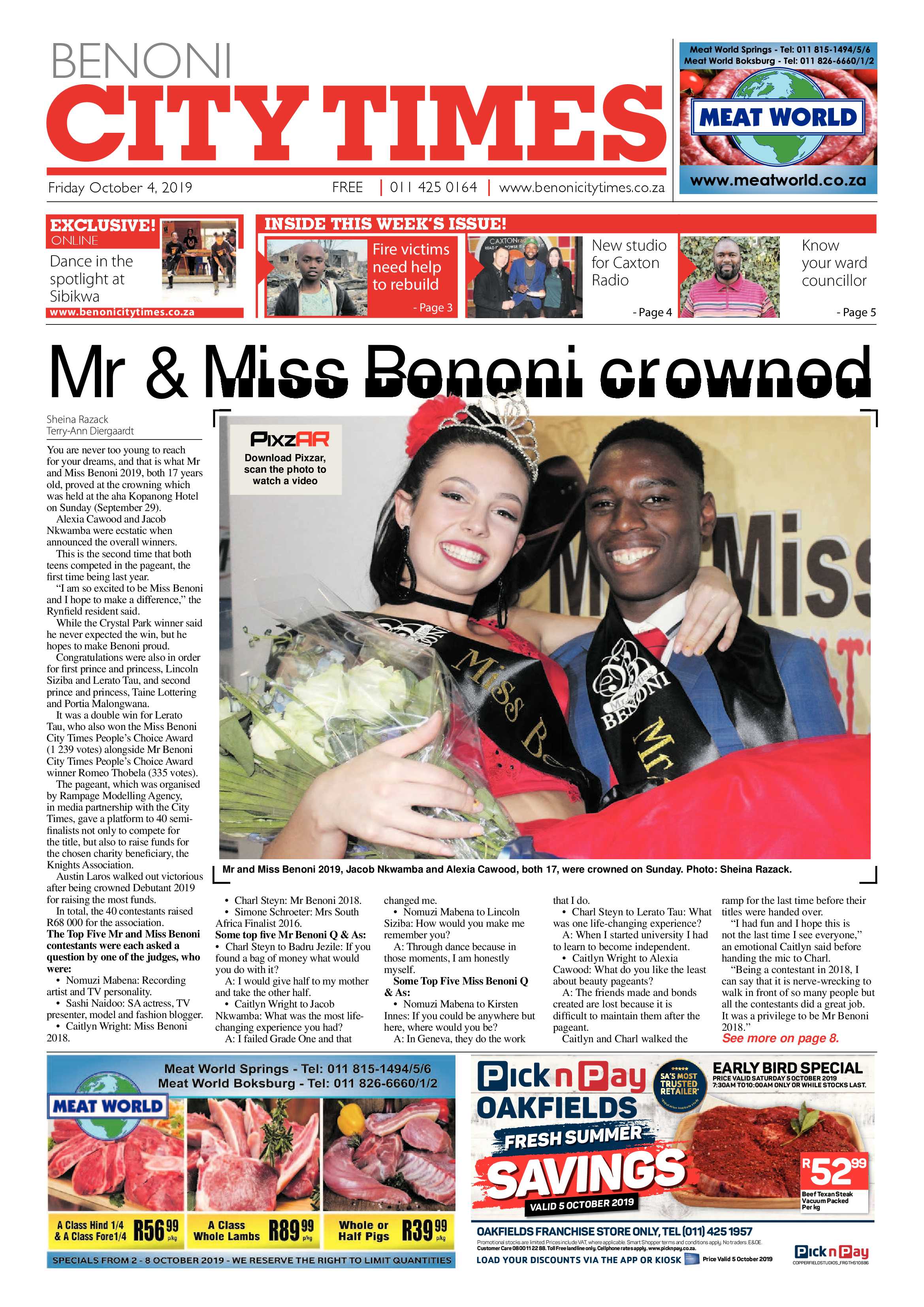 Benoni City Times 03 October 2019 page 1