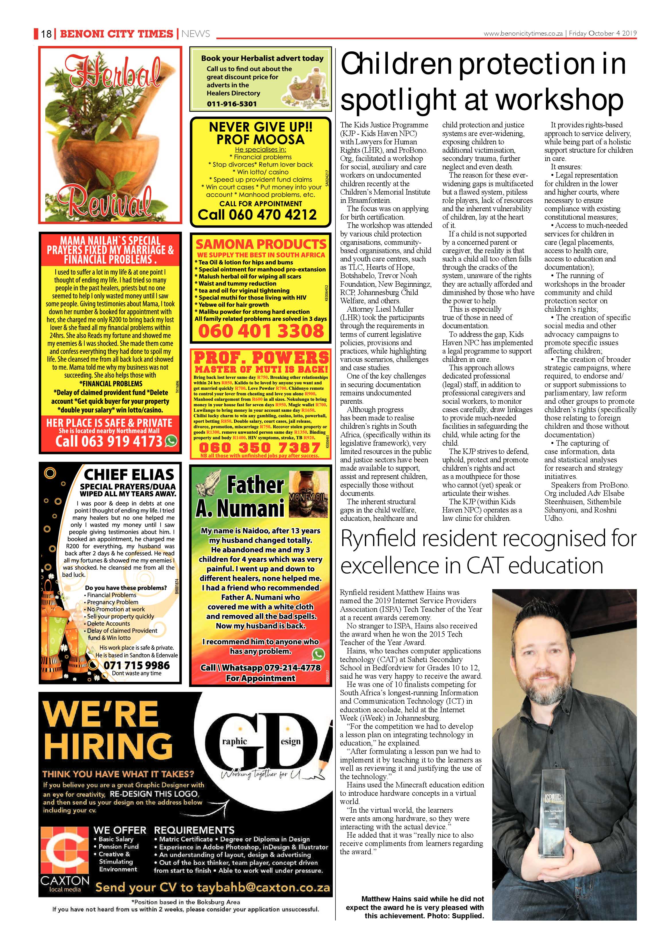 Benoni City Times 03 October 2019 page 18
