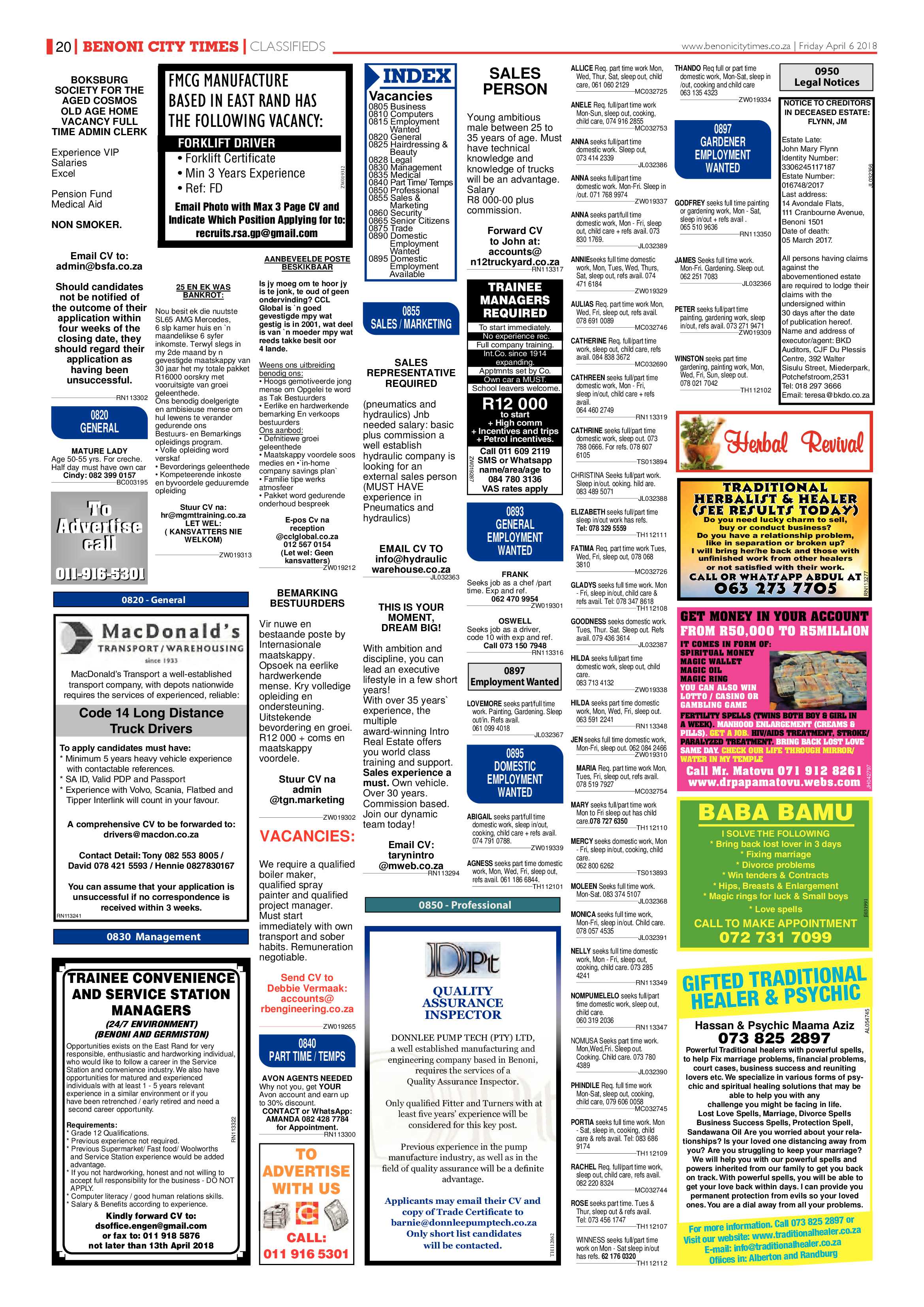 Benoni City Times 05 April 2018 page 20