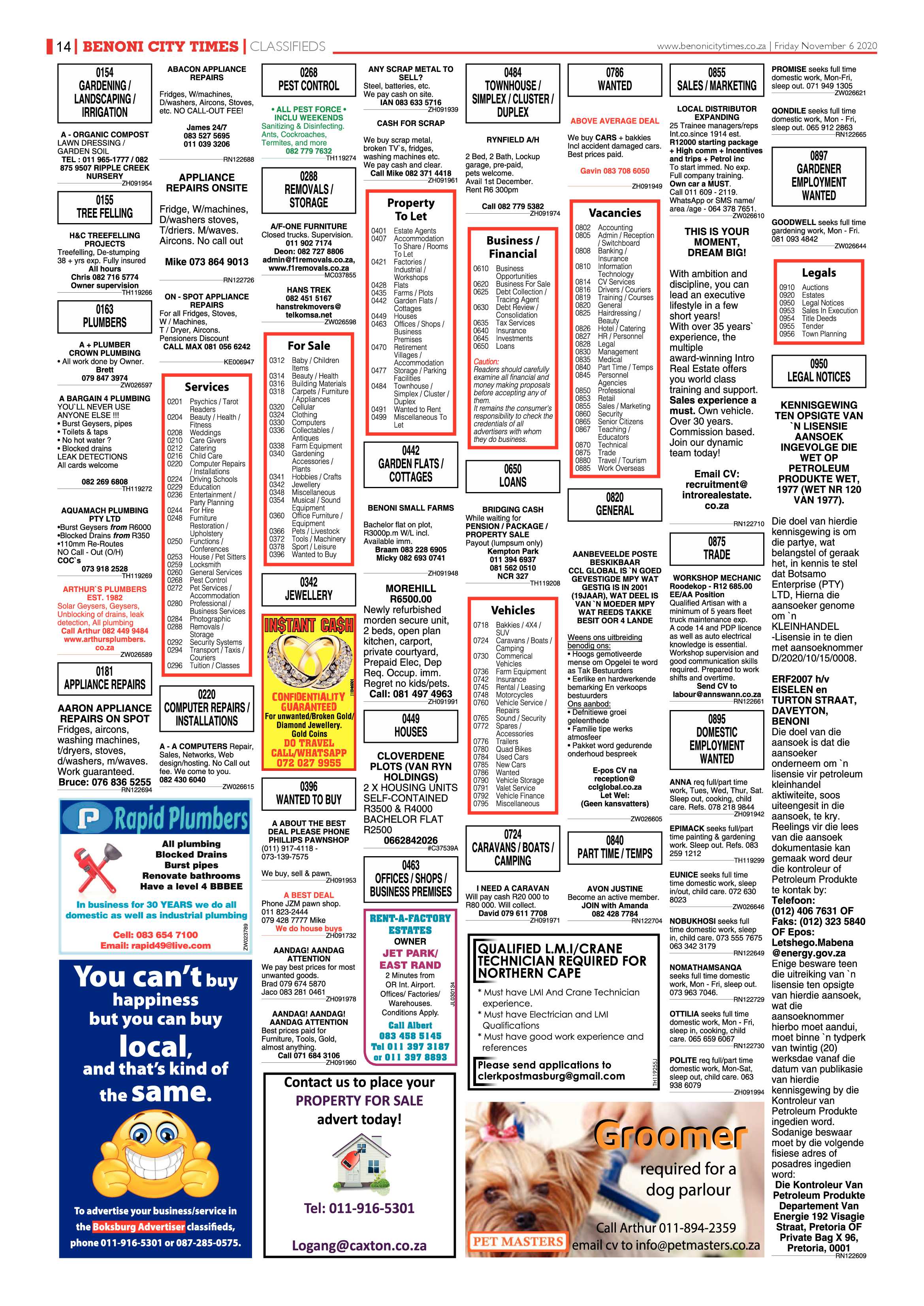Benoni City Times 05 November 2020 page 14
