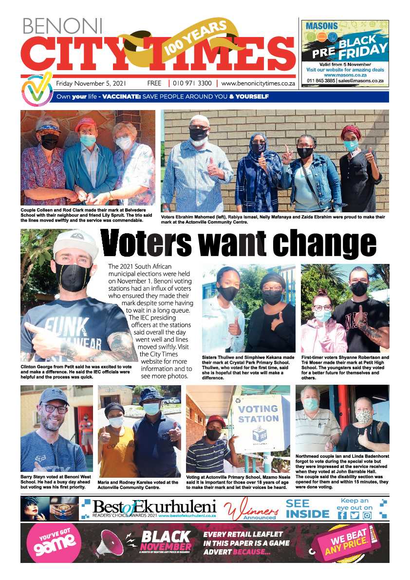 Benoni City Times 05 November 2021 page 1
