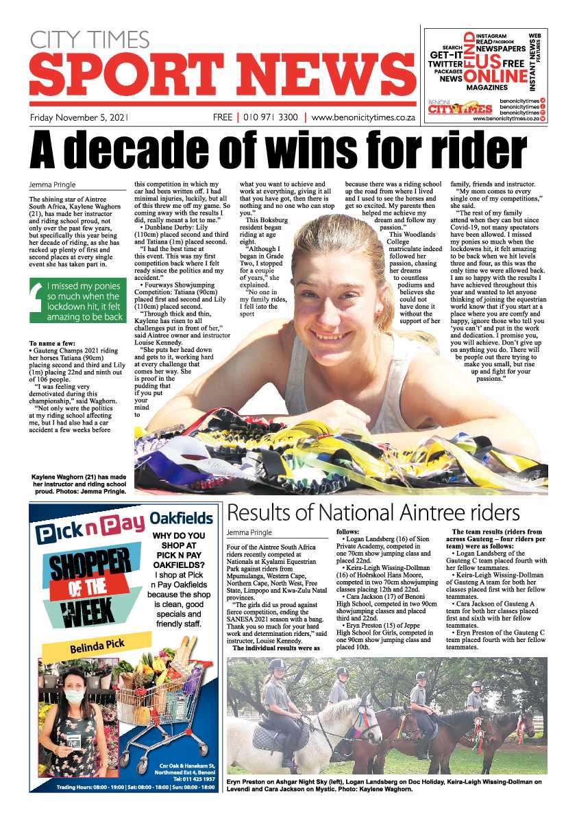 Benoni City Times 05 November 2021 page 16