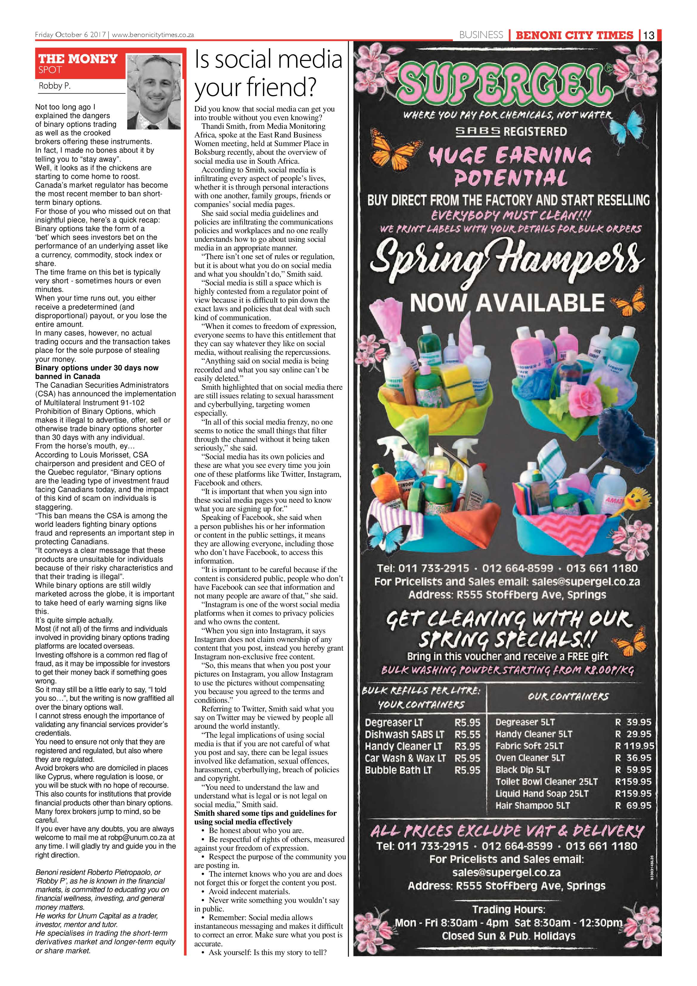 Benoni City Times 05 October 2017 page 13