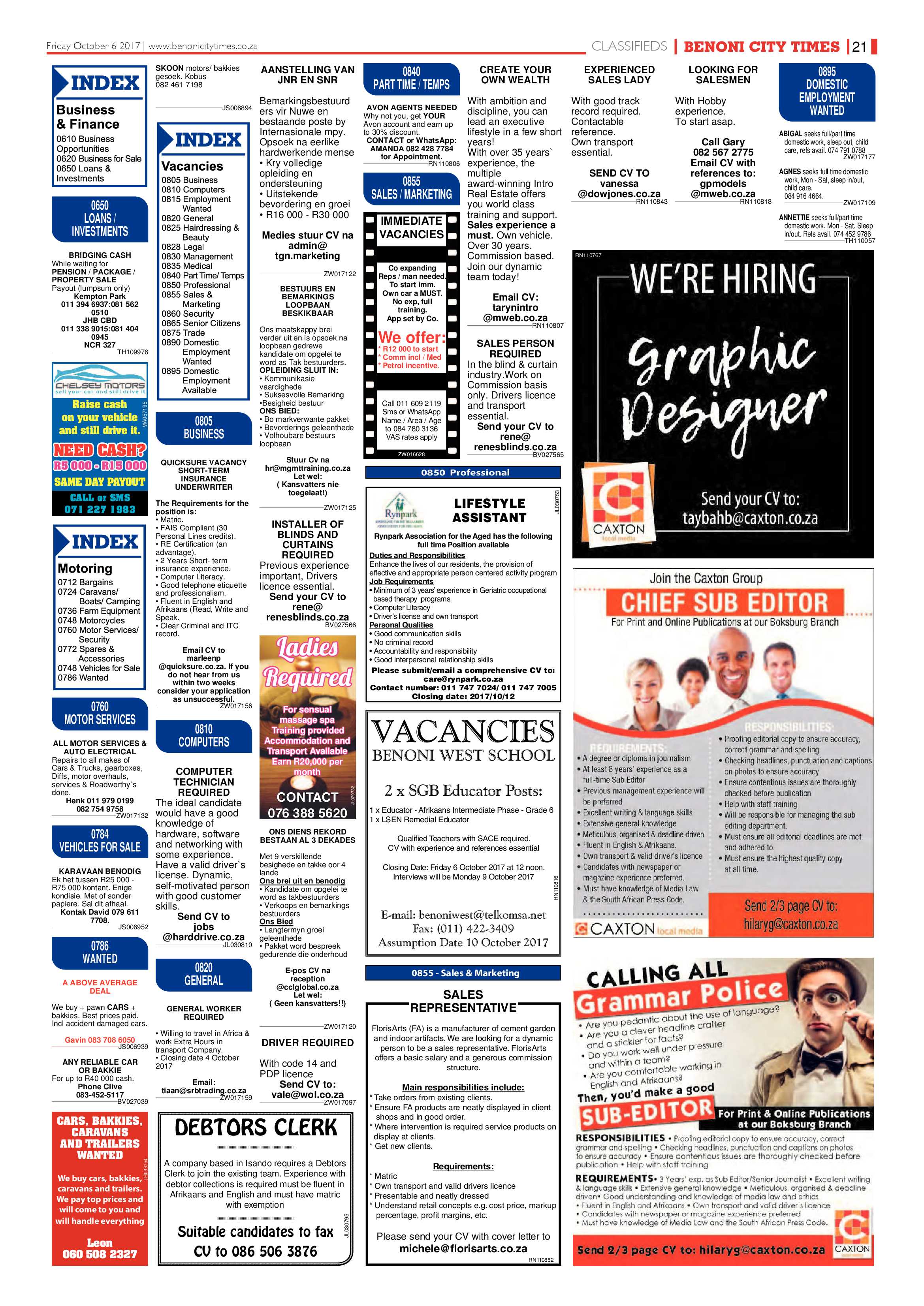 Benoni City Times 05 October 2017 page 21
