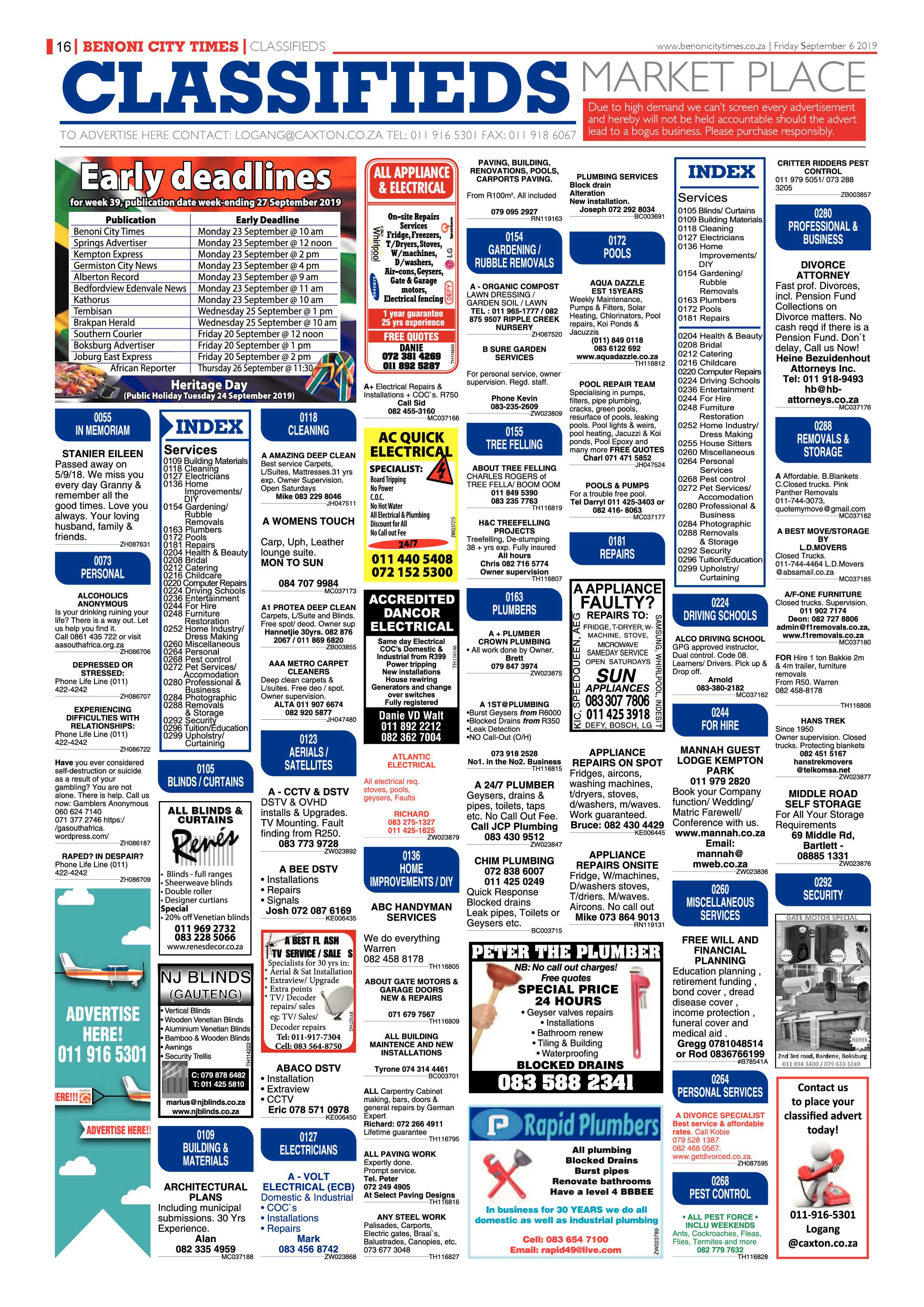 Benoni City Times 05 September 2019 page 16