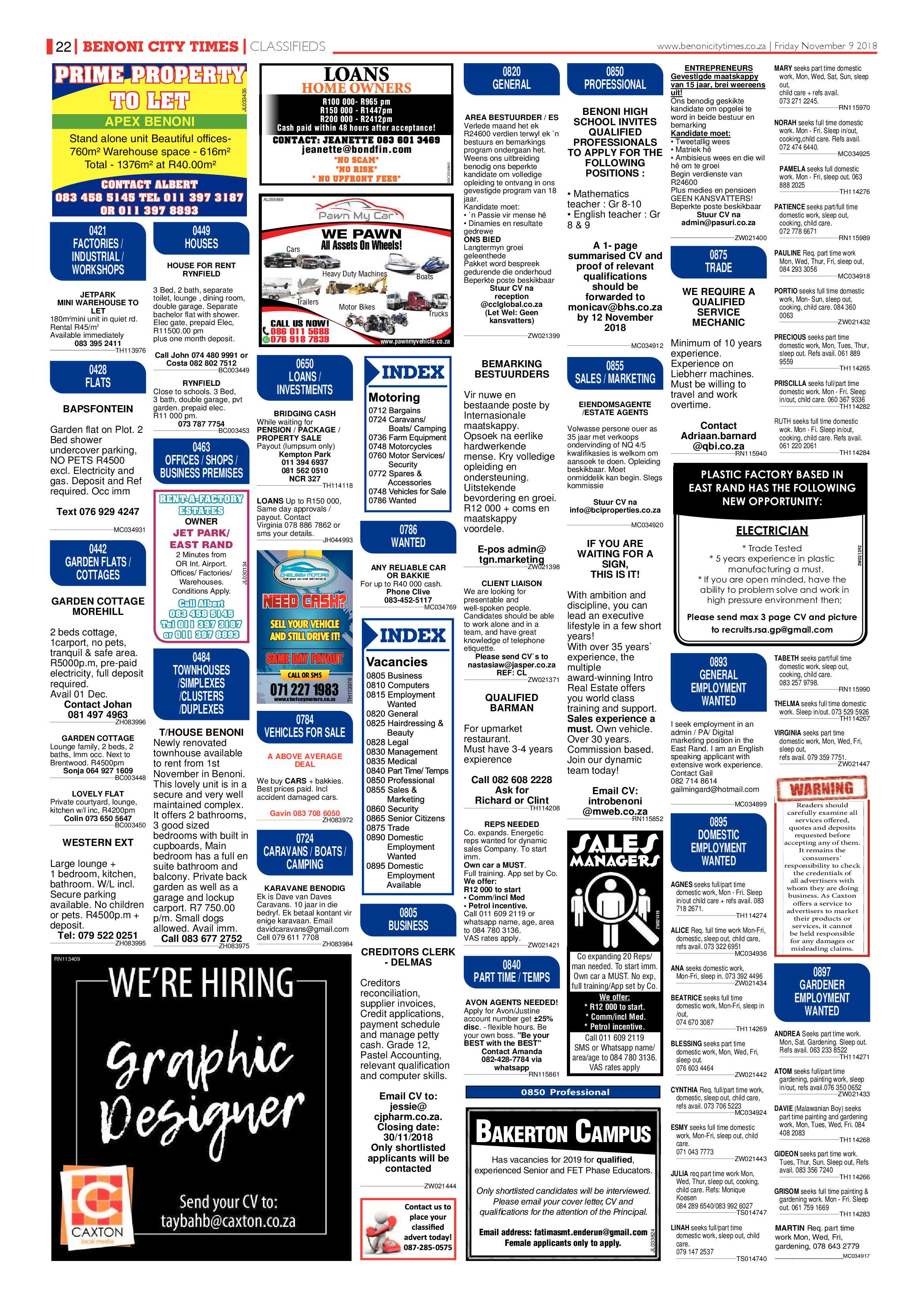 Benoni City Times 08 November 2018 page 22
