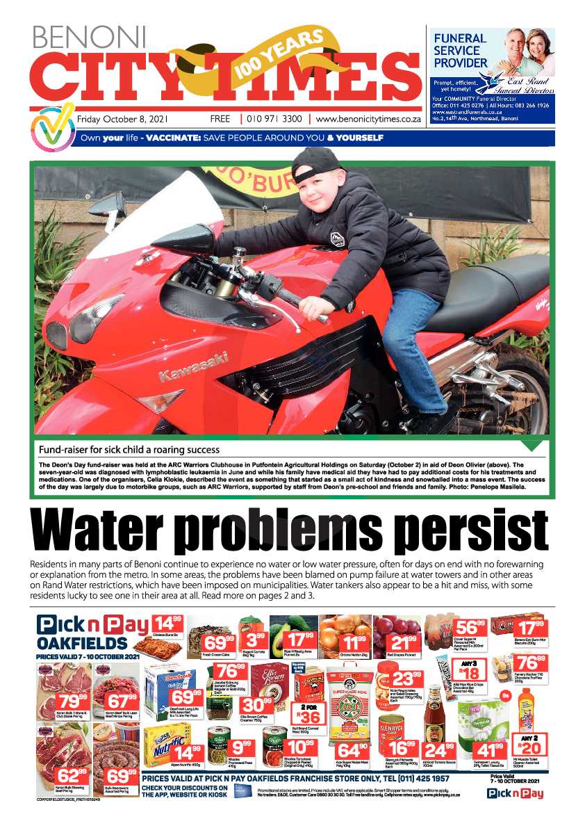 Benoni City Times 08 October 2021 page 1