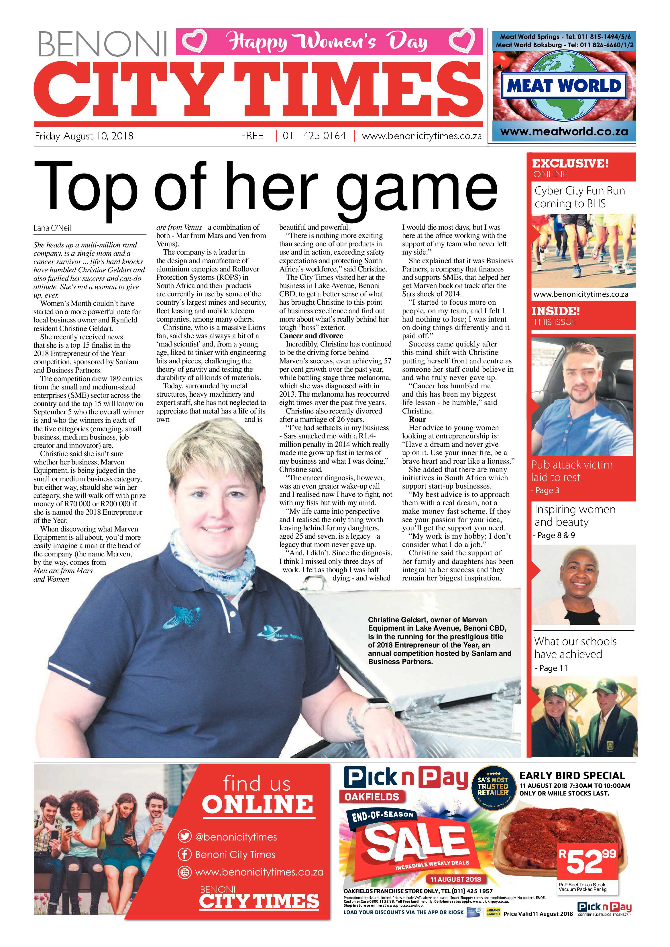 Benoni City Times 09 August 2018 page 1
