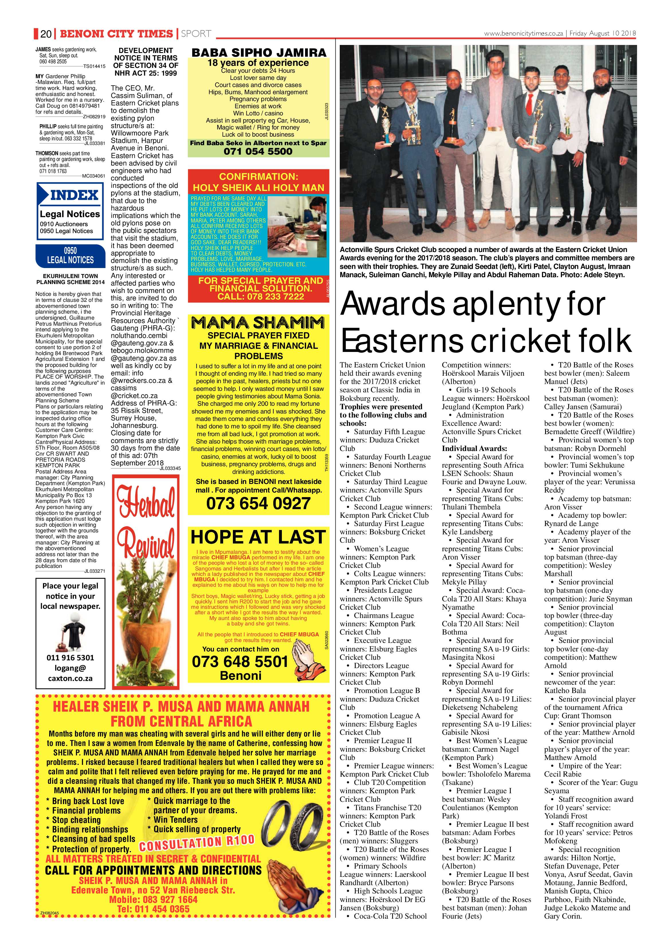 Benoni City Times 09 August 2018 page 20