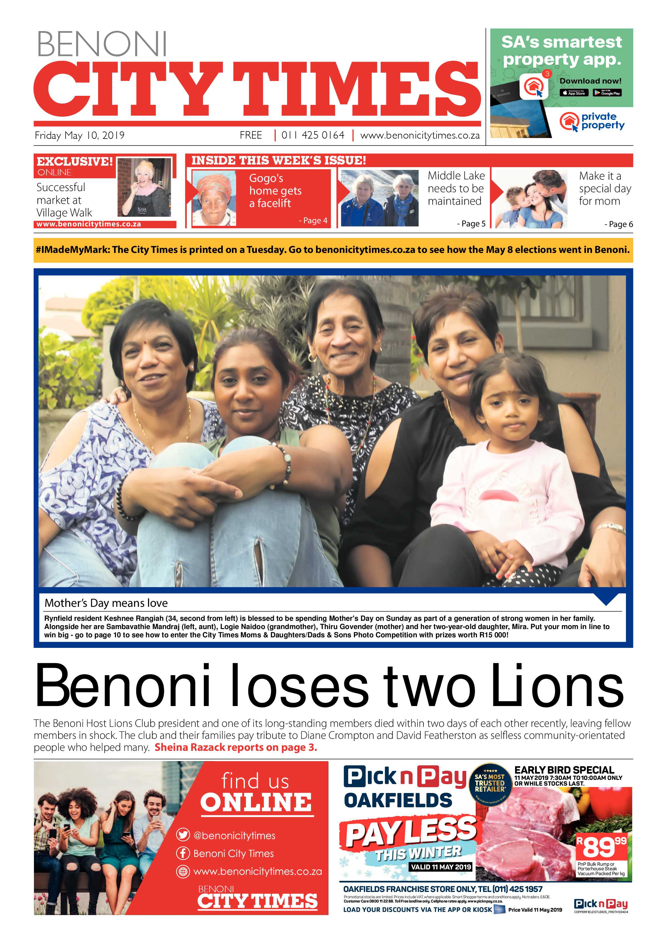 Benoni City Times 09 May 2019 page 1