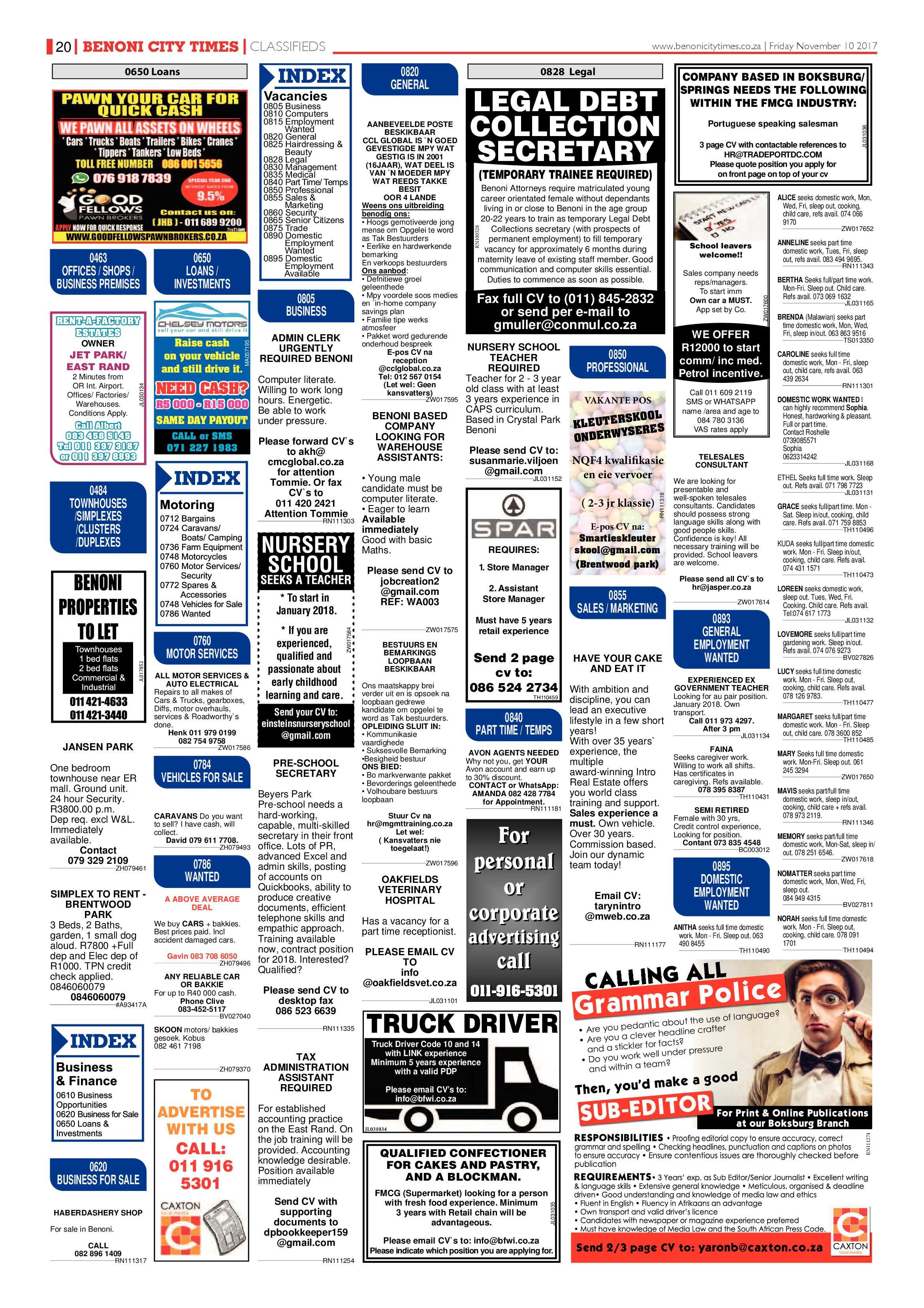 Benoni City Times 09 November 2017 page 20