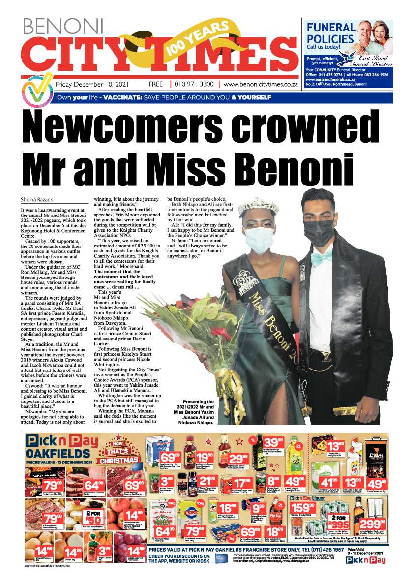 Benoni City Times 10 December 2021 page 1
