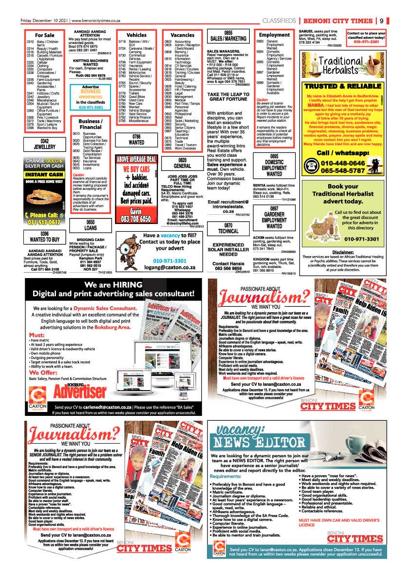 Benoni City Times 10 December 2021 page 9