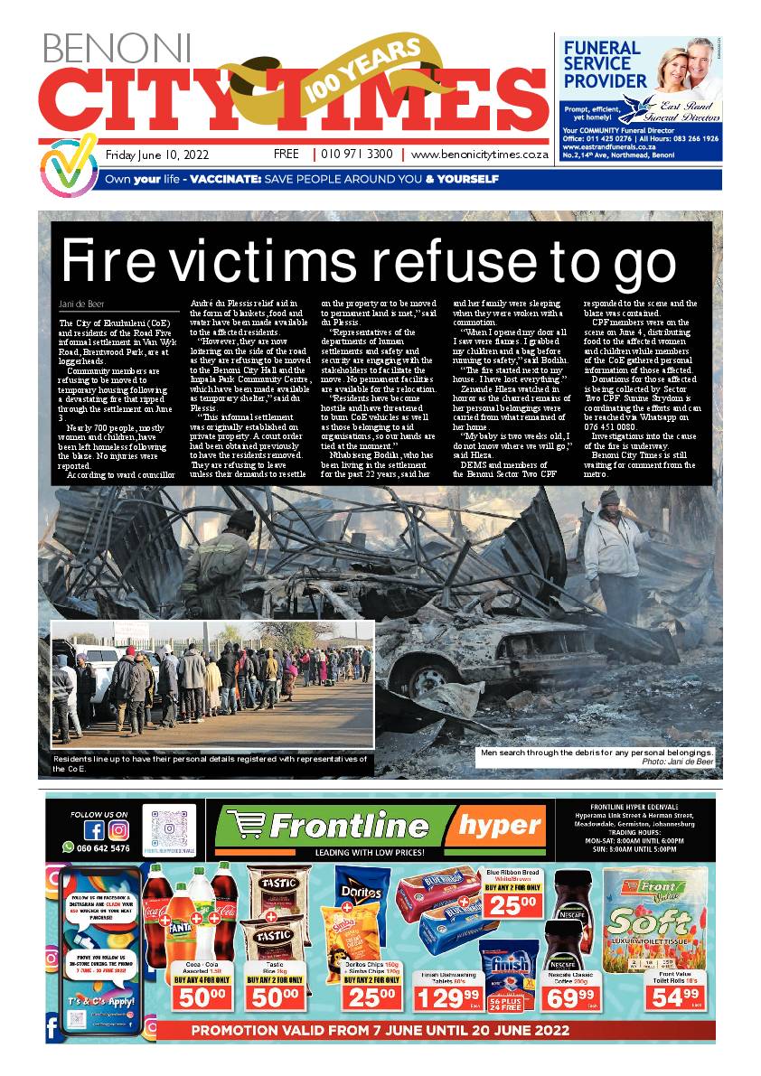 Benoni City Times 10 June 2022 page 1