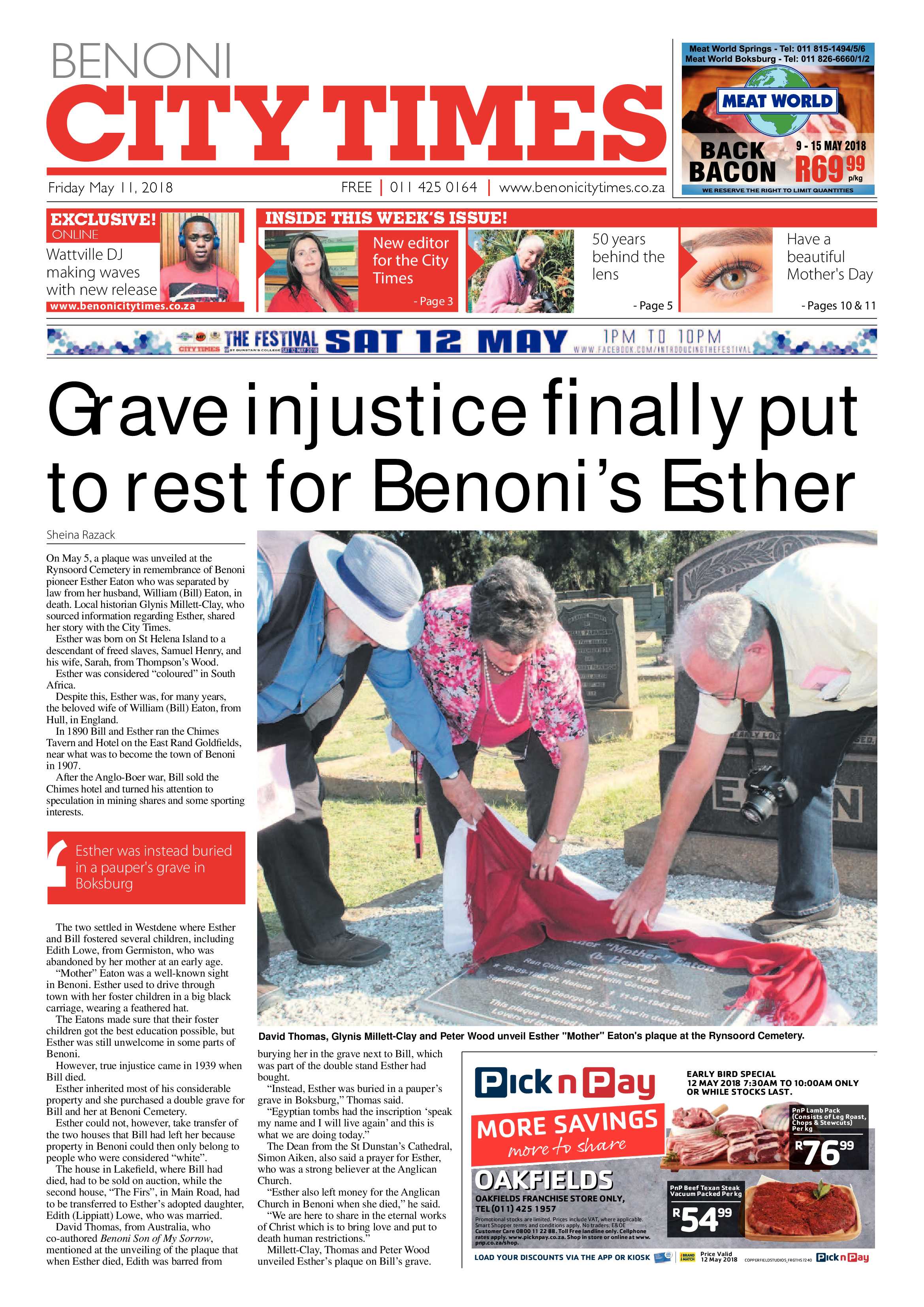 Benoni City Times 10 May 2018 page 1
