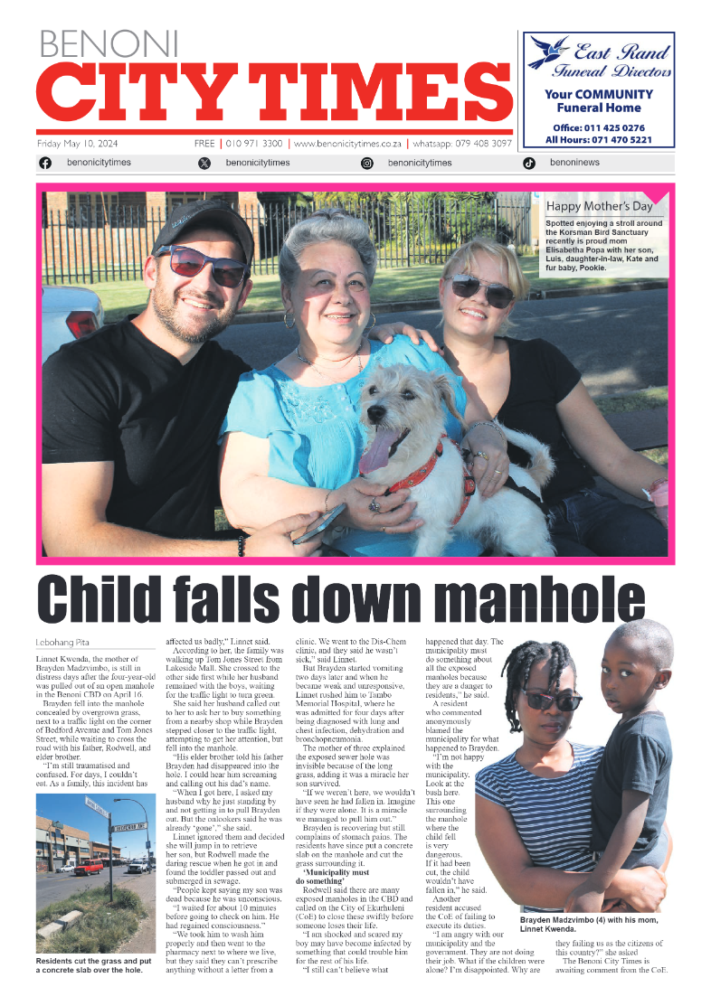Benoni City Times 10 May 2024 page 1