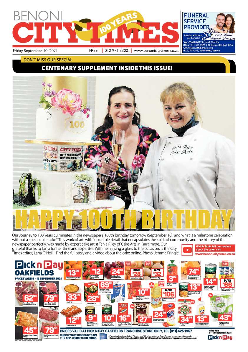 Benoni City Times 10 September 2021 page 1