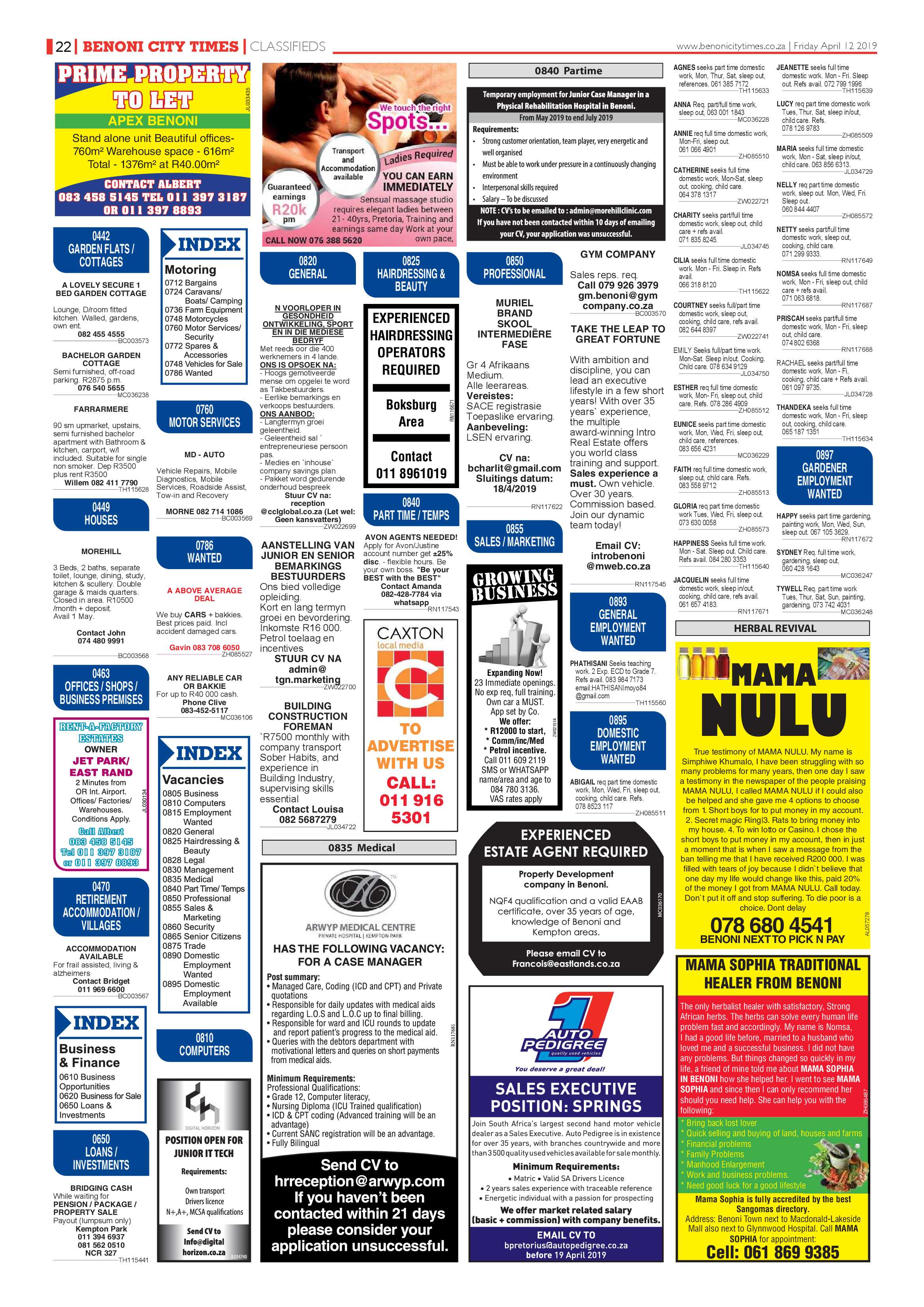 Benoni City Times 11 April 2019 page 22