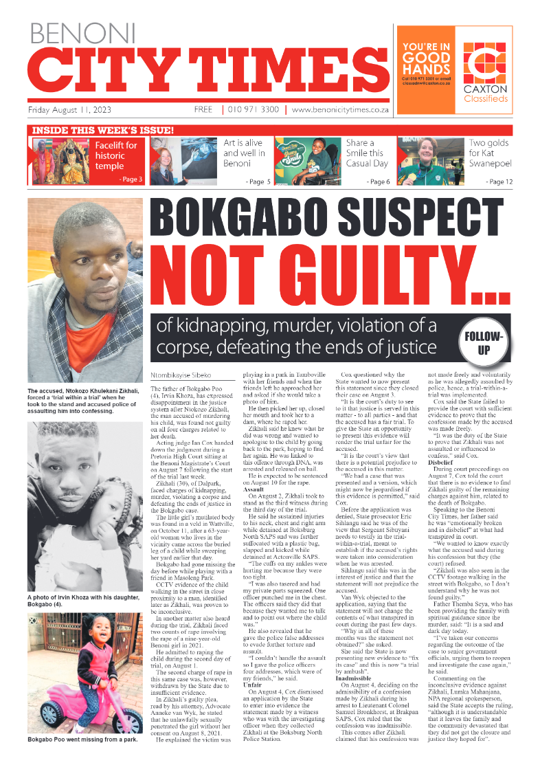 Benoni City Times 11 August 2023 page 1
