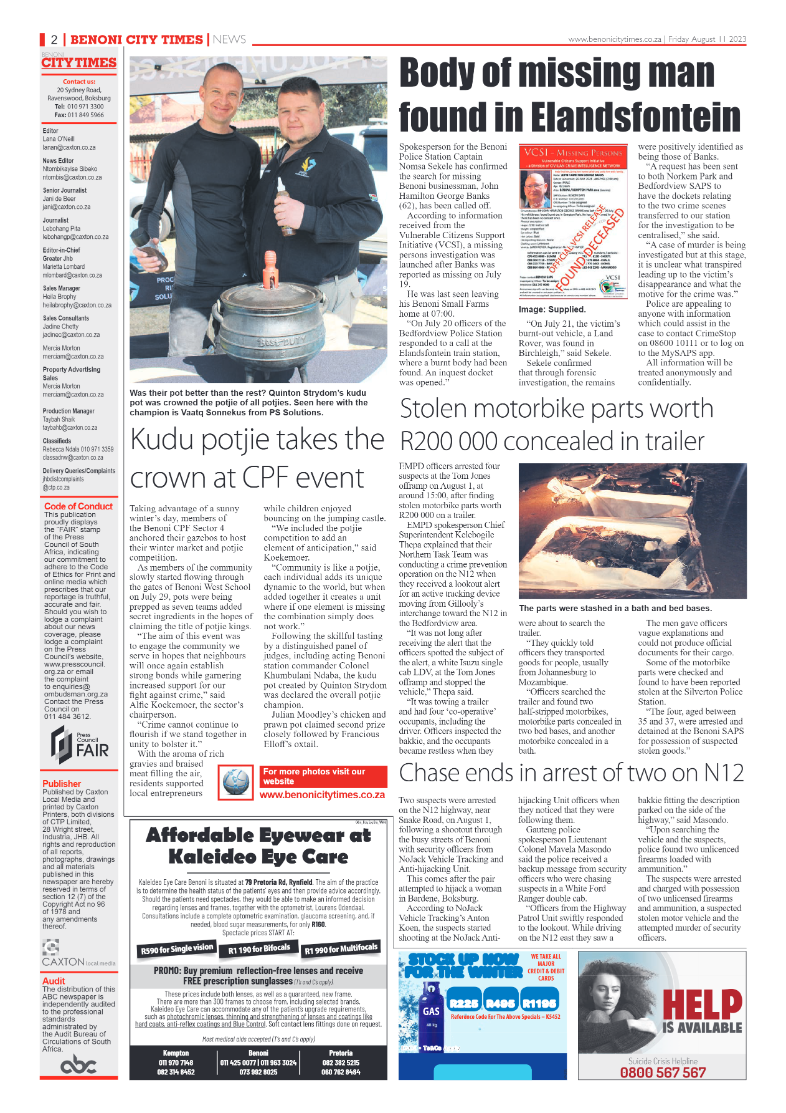 Benoni City Times 11 August 2023 page 2