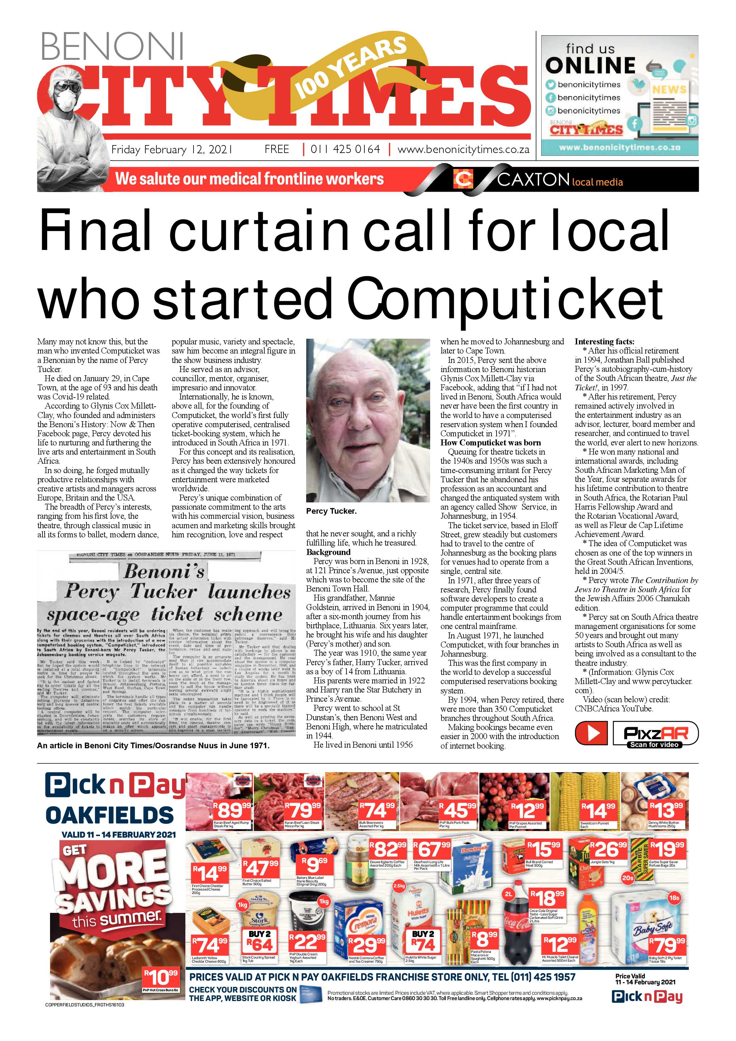 Benoni City Times 11 February 2021 page 1