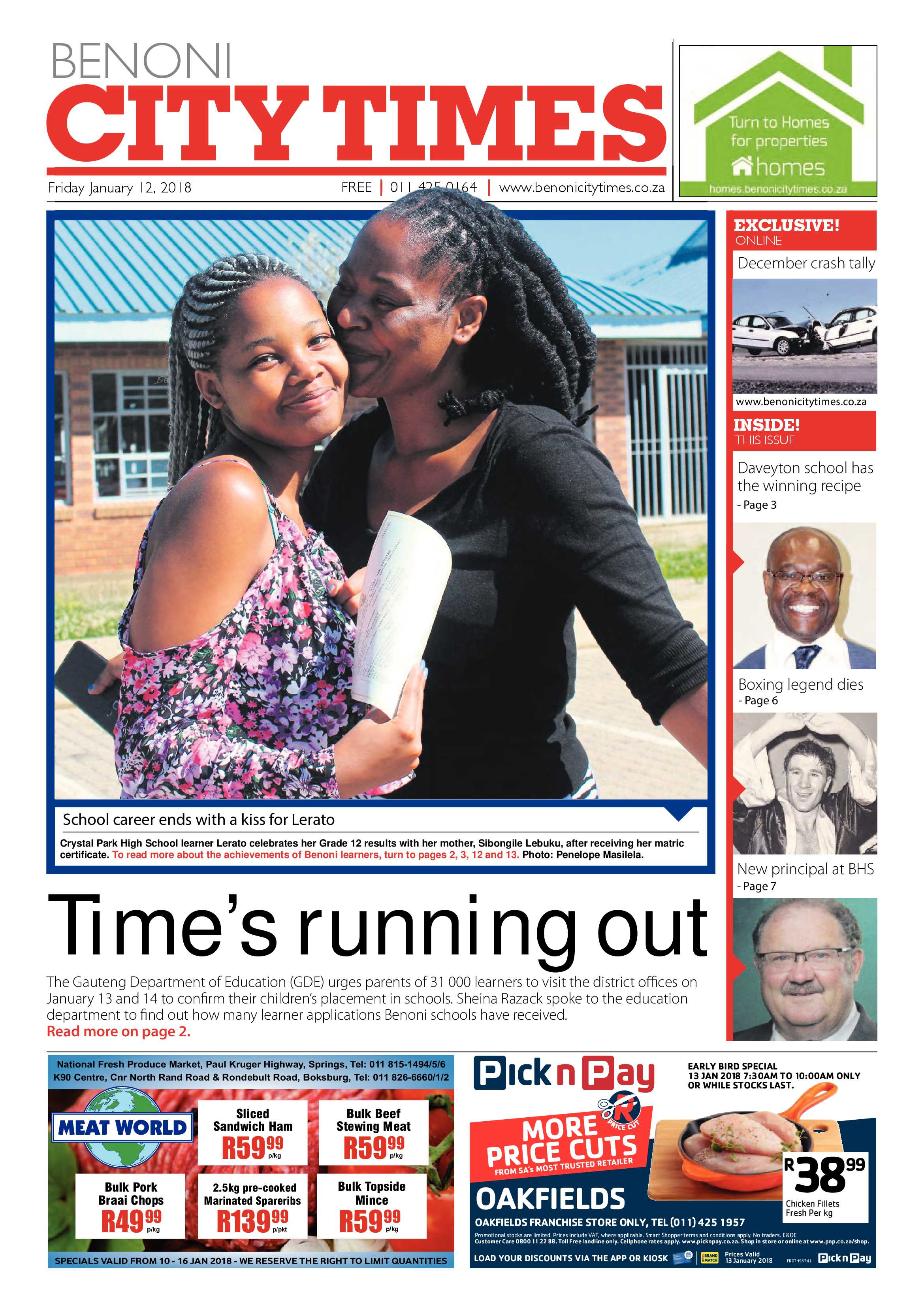 Benoni City Times 11 January 2018 page 1