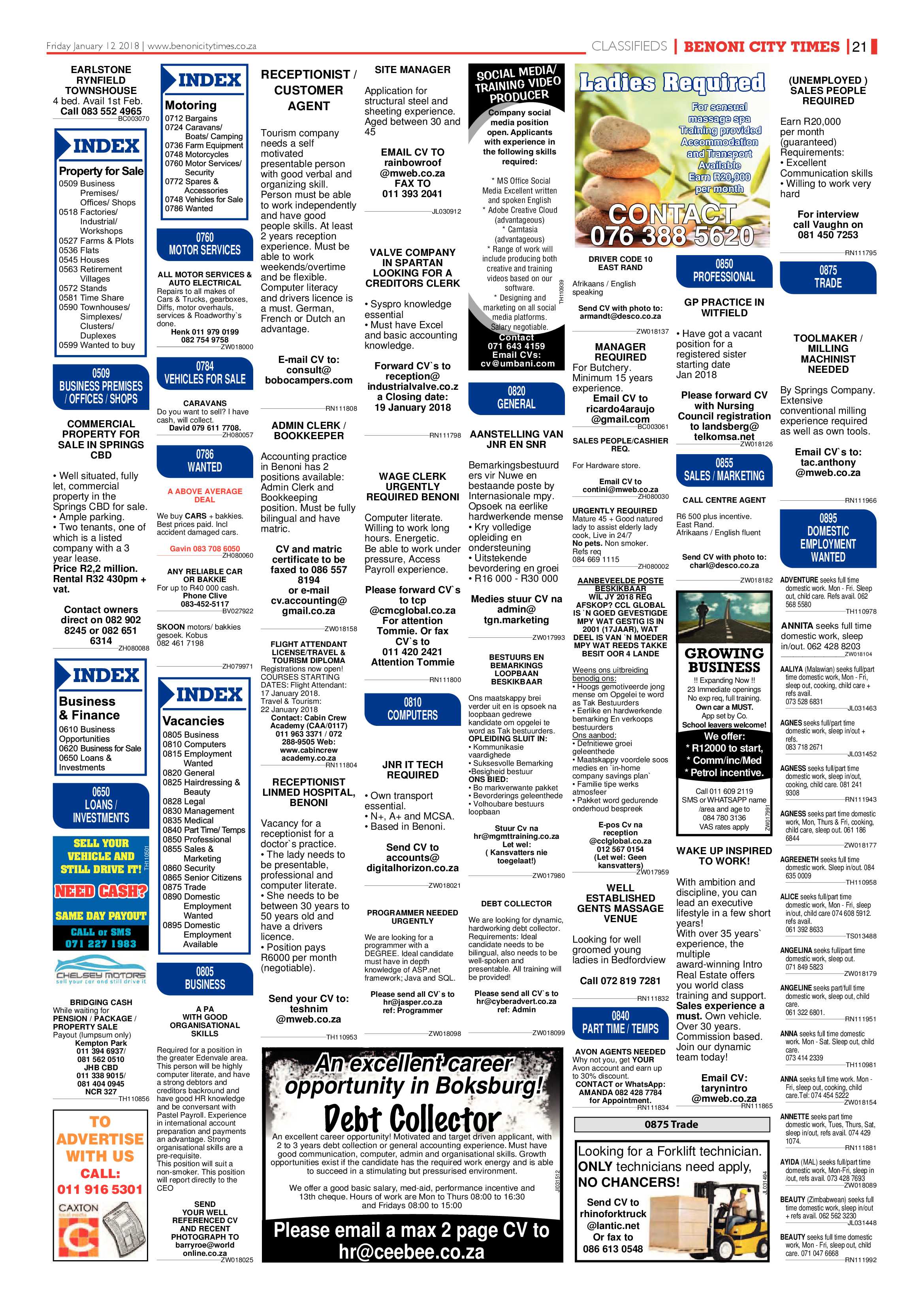 Benoni City Times 11 January 2018 page 21