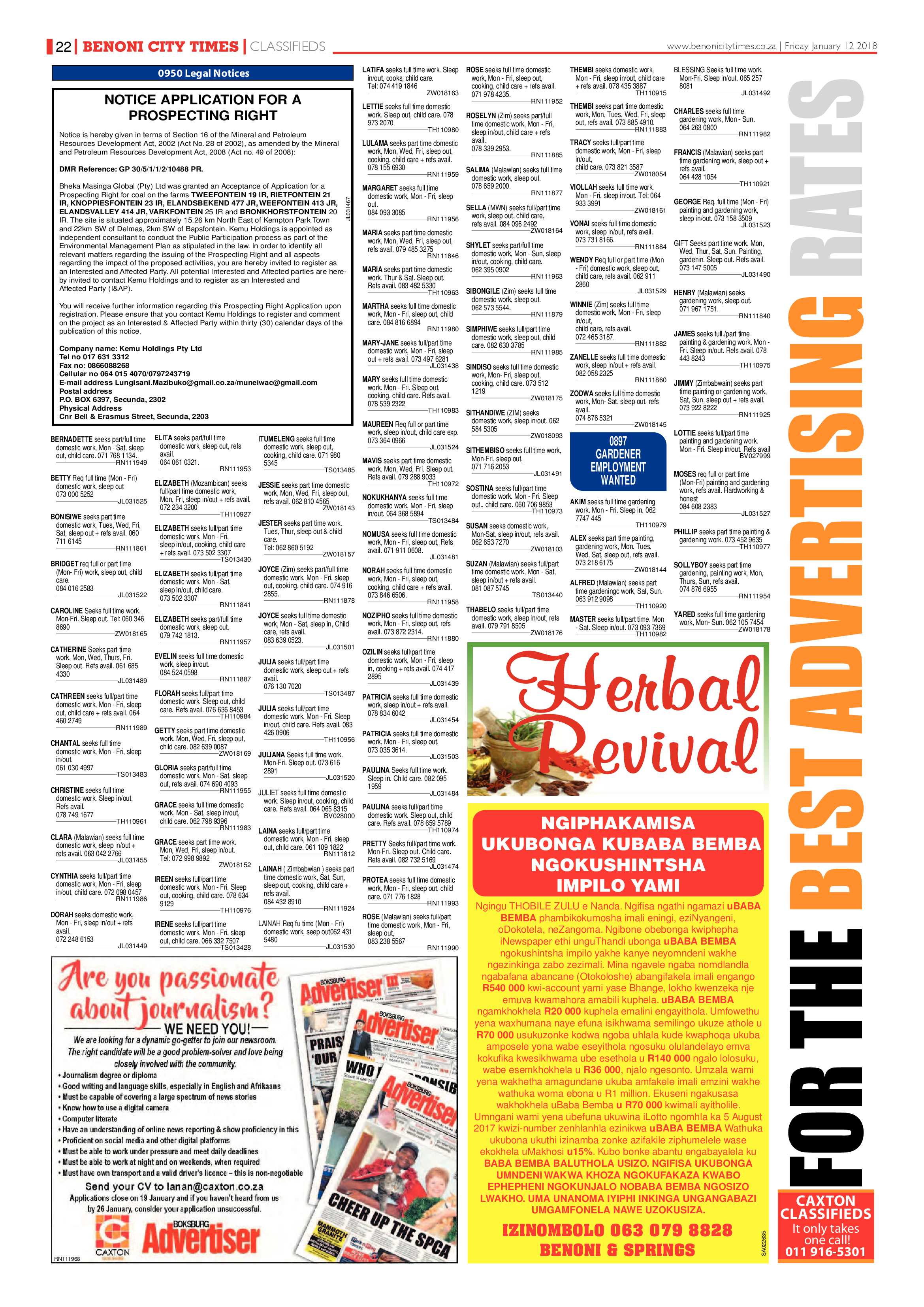 Benoni City Times 11 January 2018 page 22