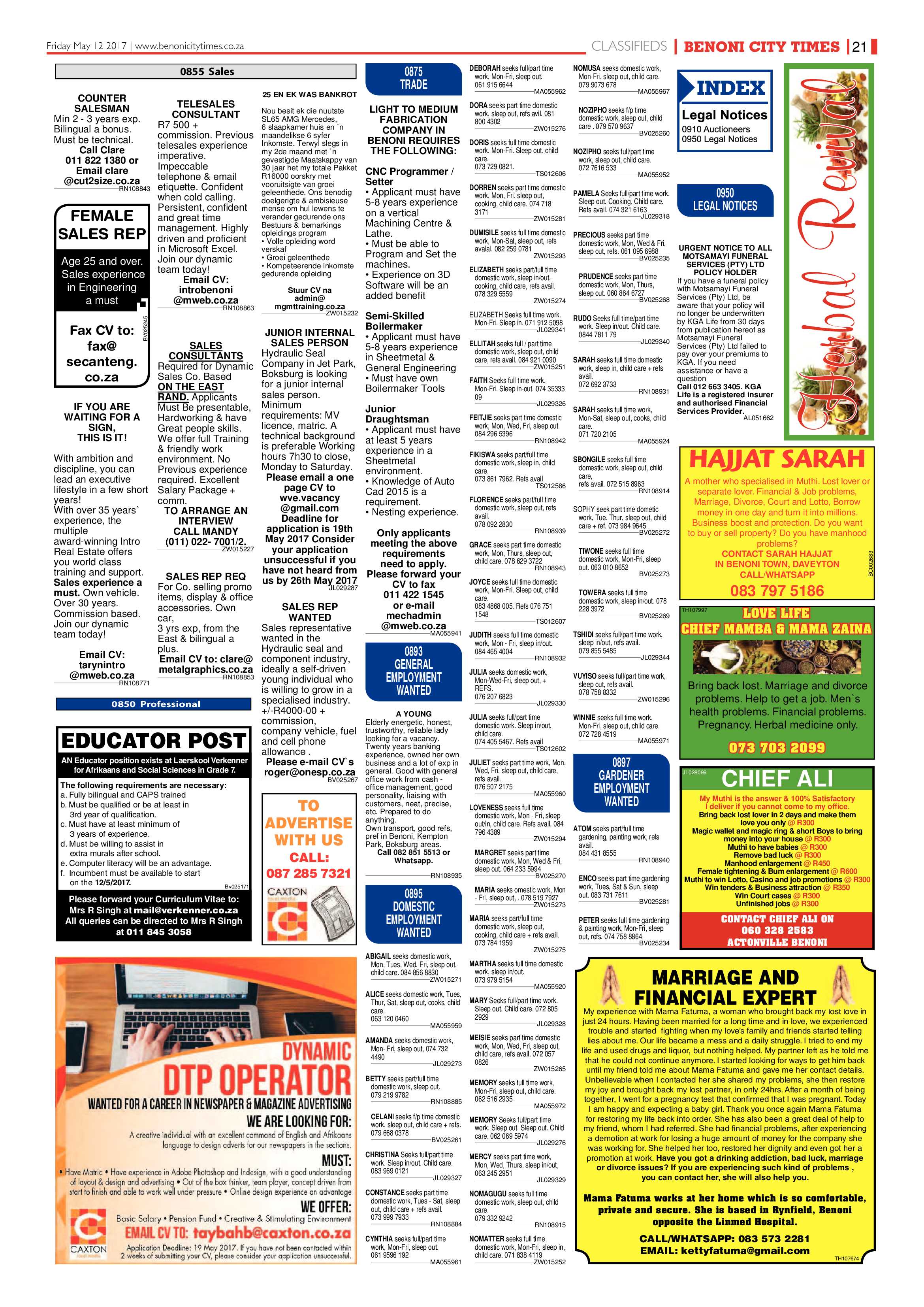 Benoni City Times 11 May 2017 page 21