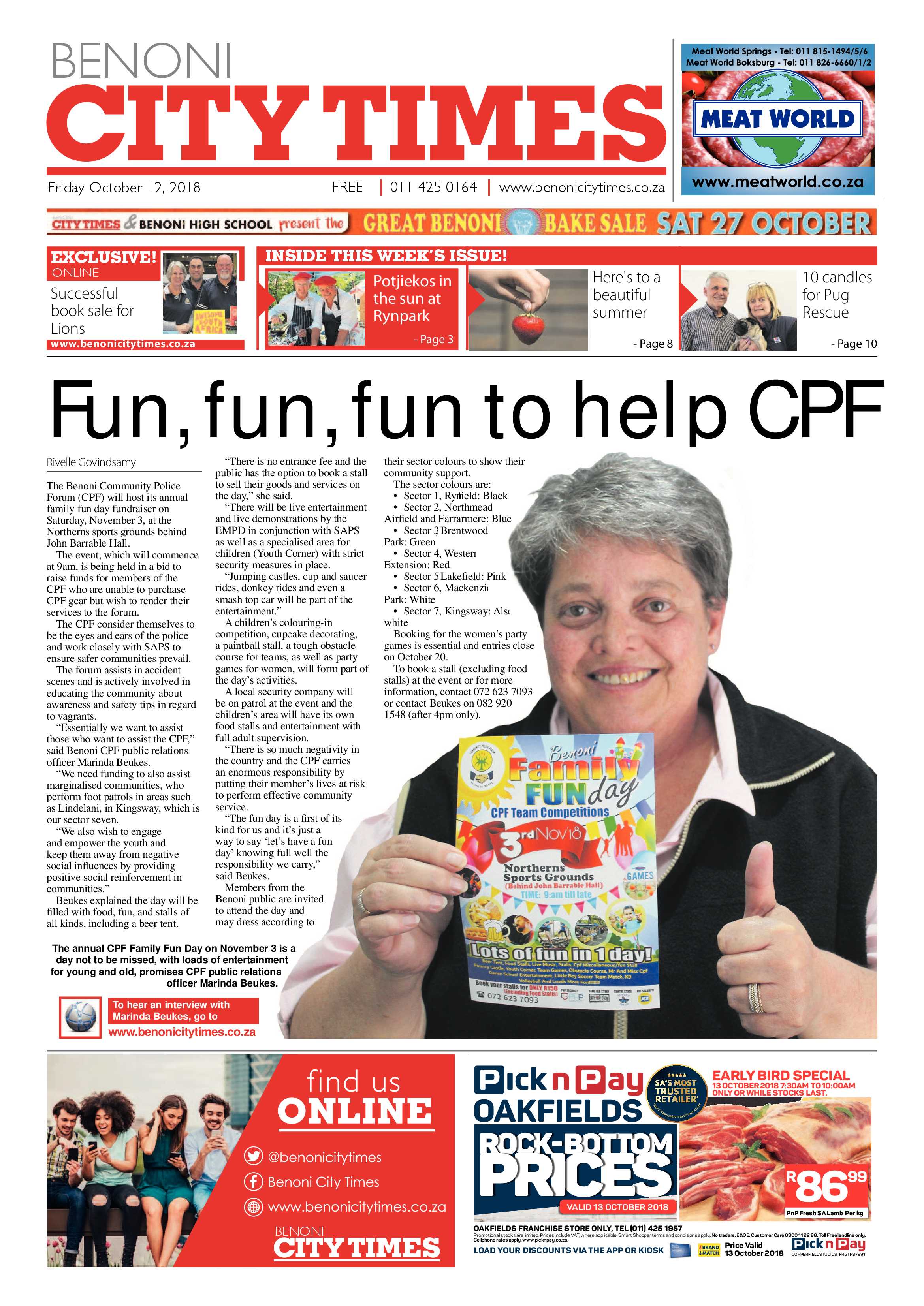 Benoni City Times 11 October 2018 page 1