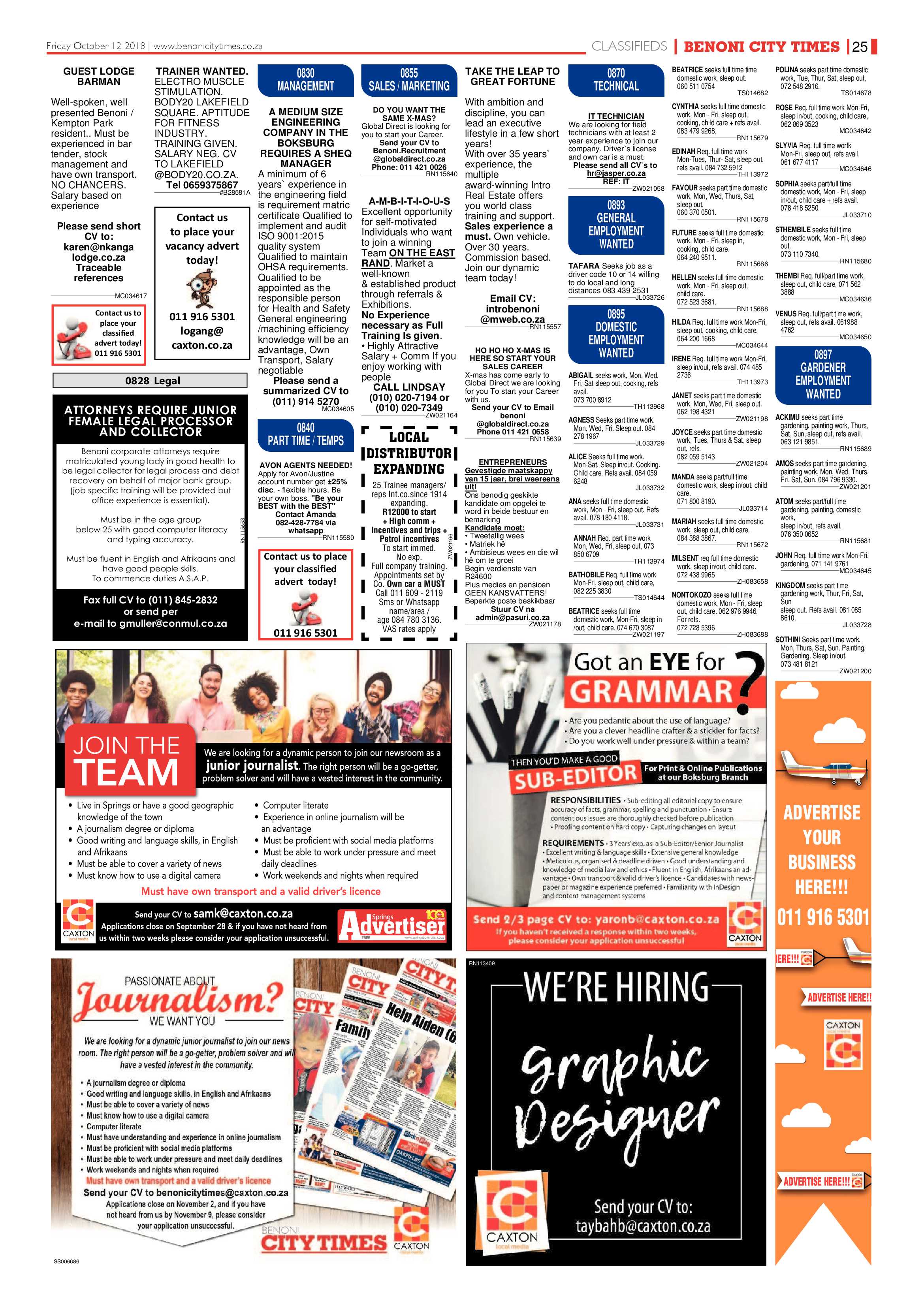 Benoni City Times 11 October 2018 page 25