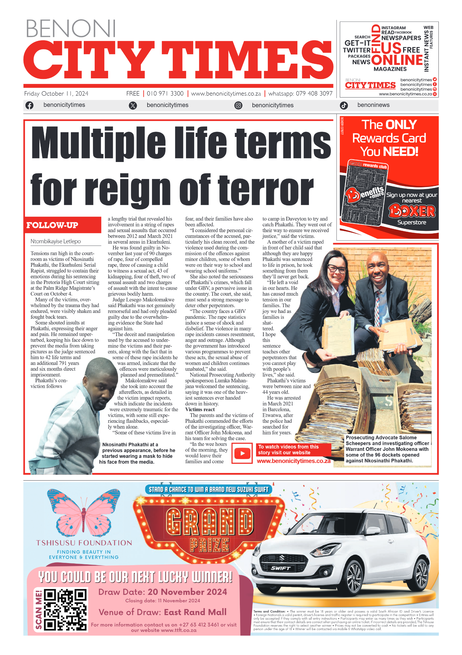 Benoni City Times 11 October 2024 page 1