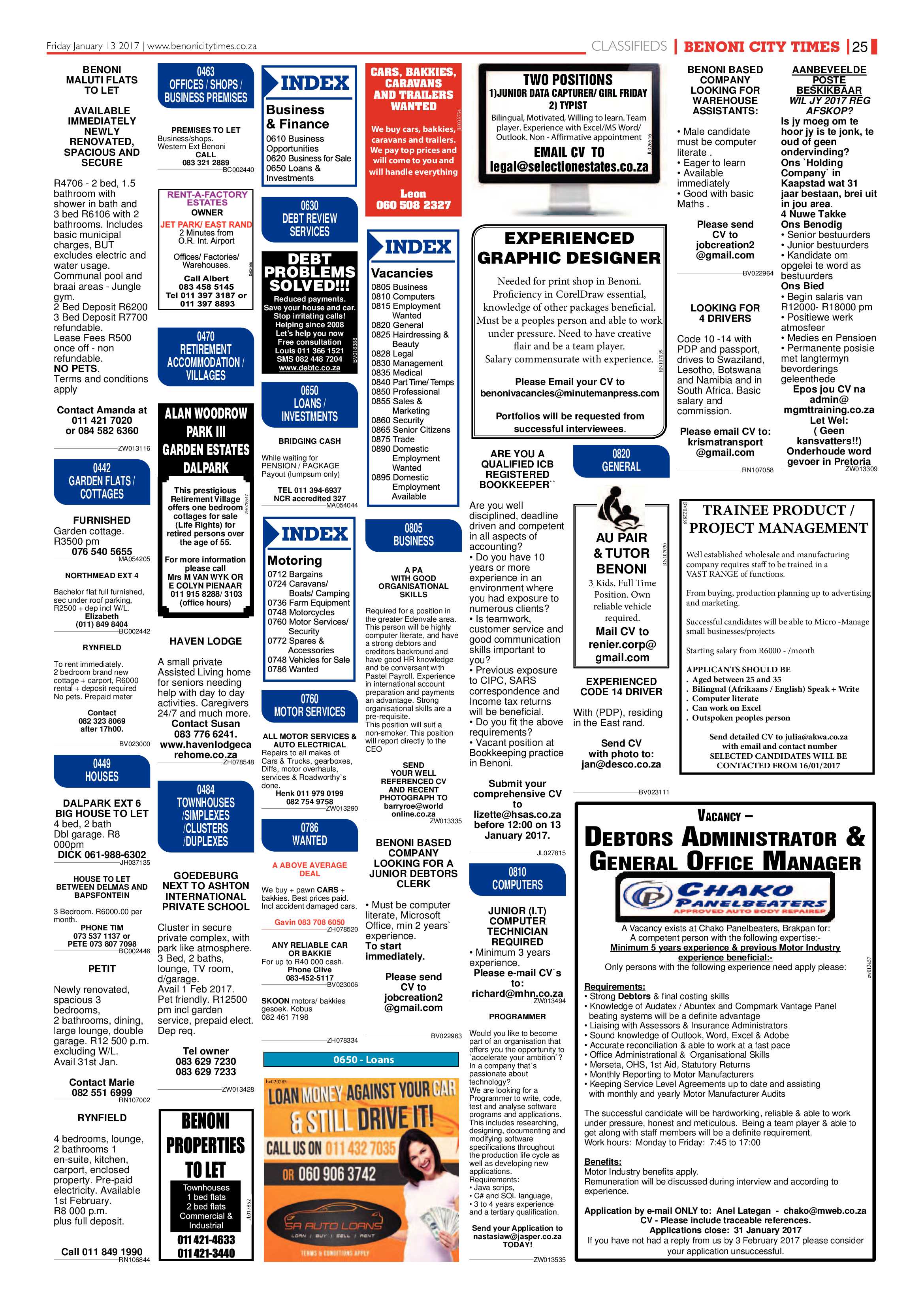 Benoni City Times 12 January 2017 page 25