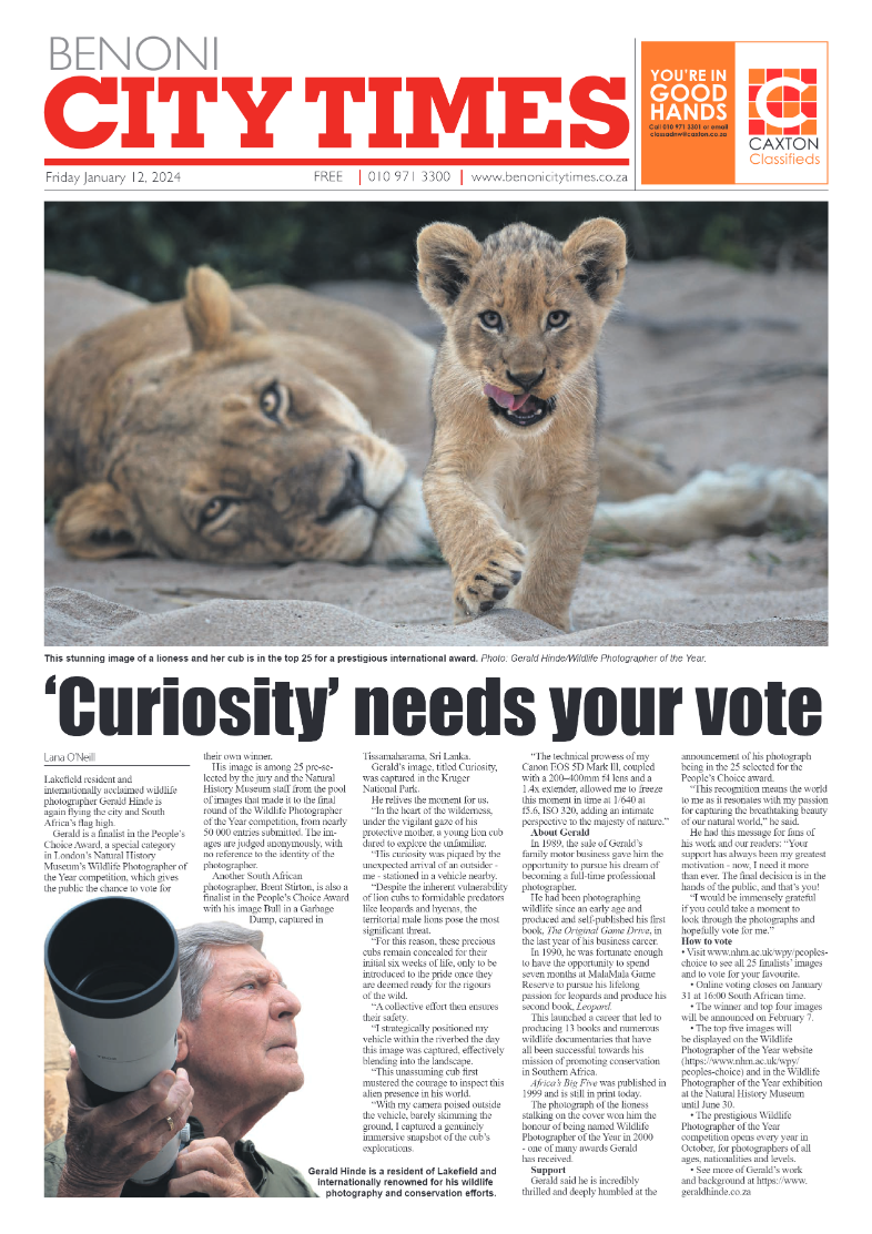 Benoni City Times 12 January 2024 page 1