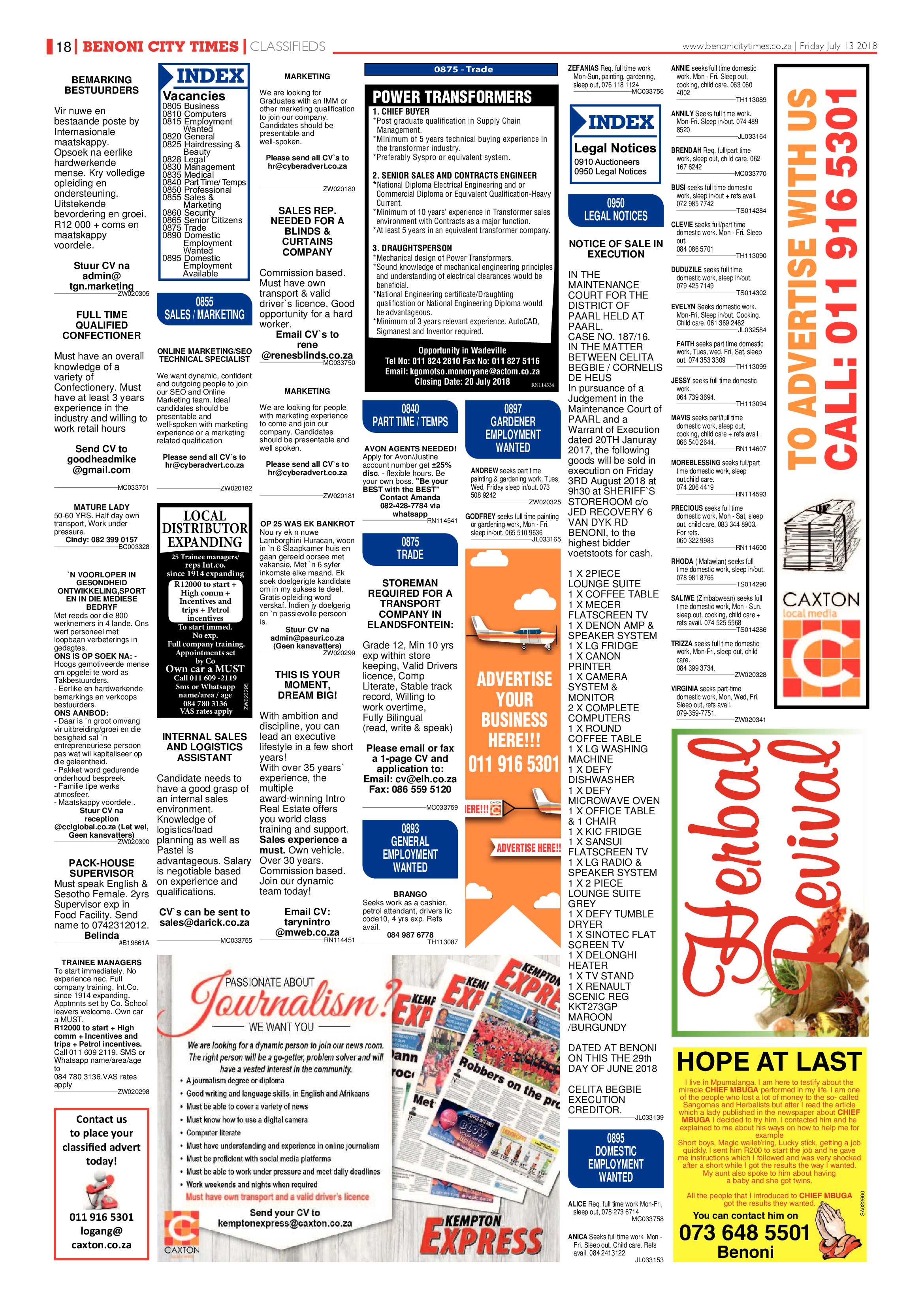Benoni City Times 12 July 2018 page 18