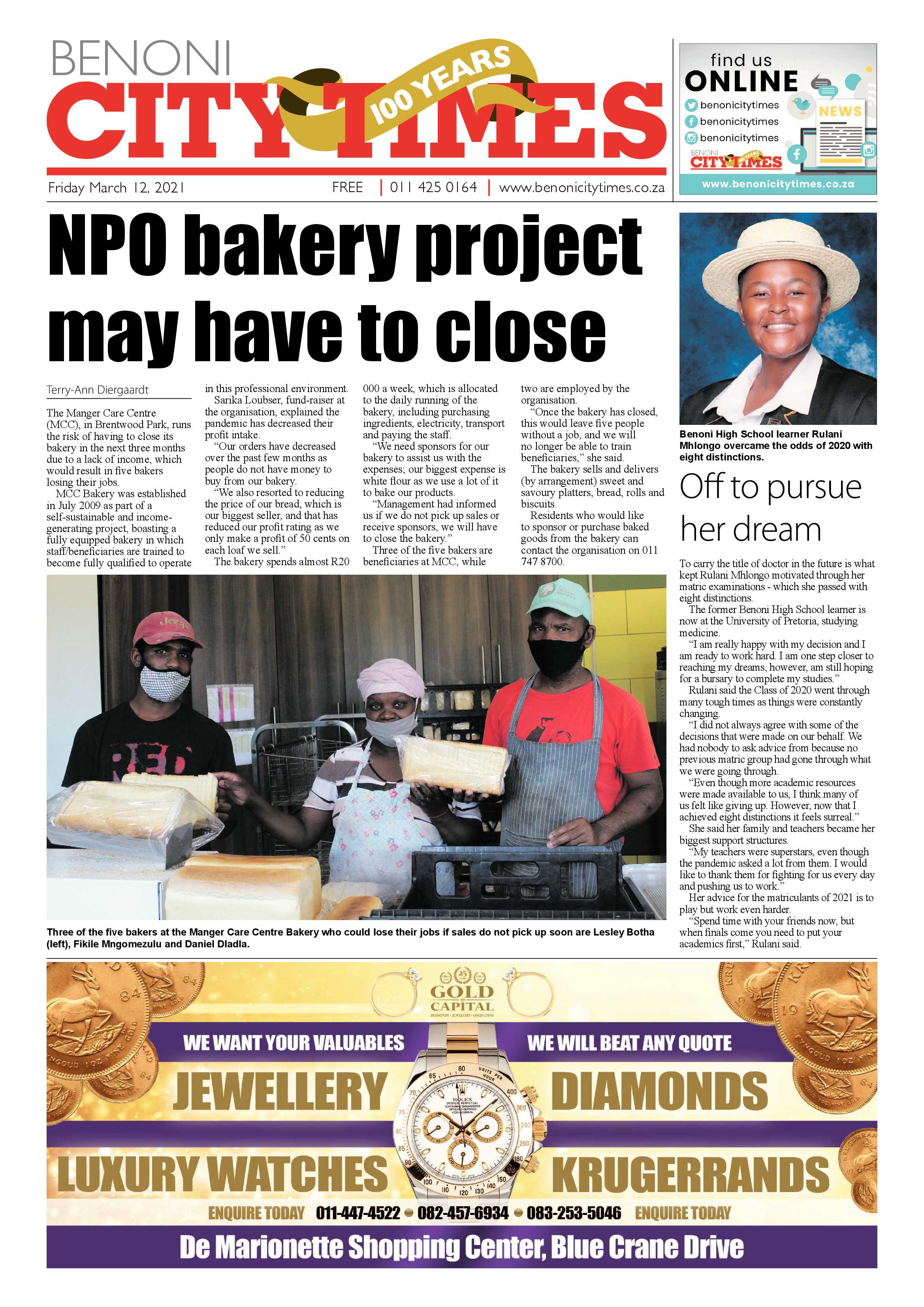 Benoni City Times 12 March 2021 page 1