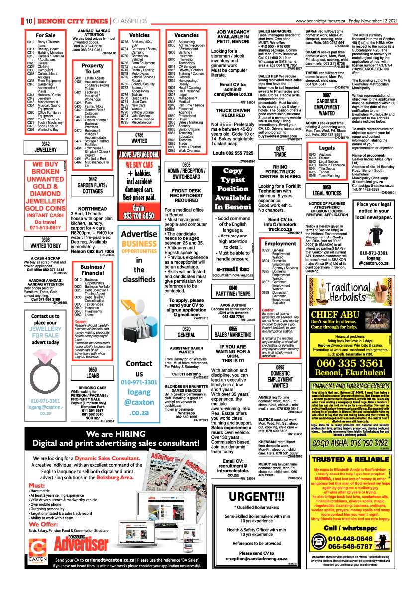 Benoni City Times 12 November 2021 page 10