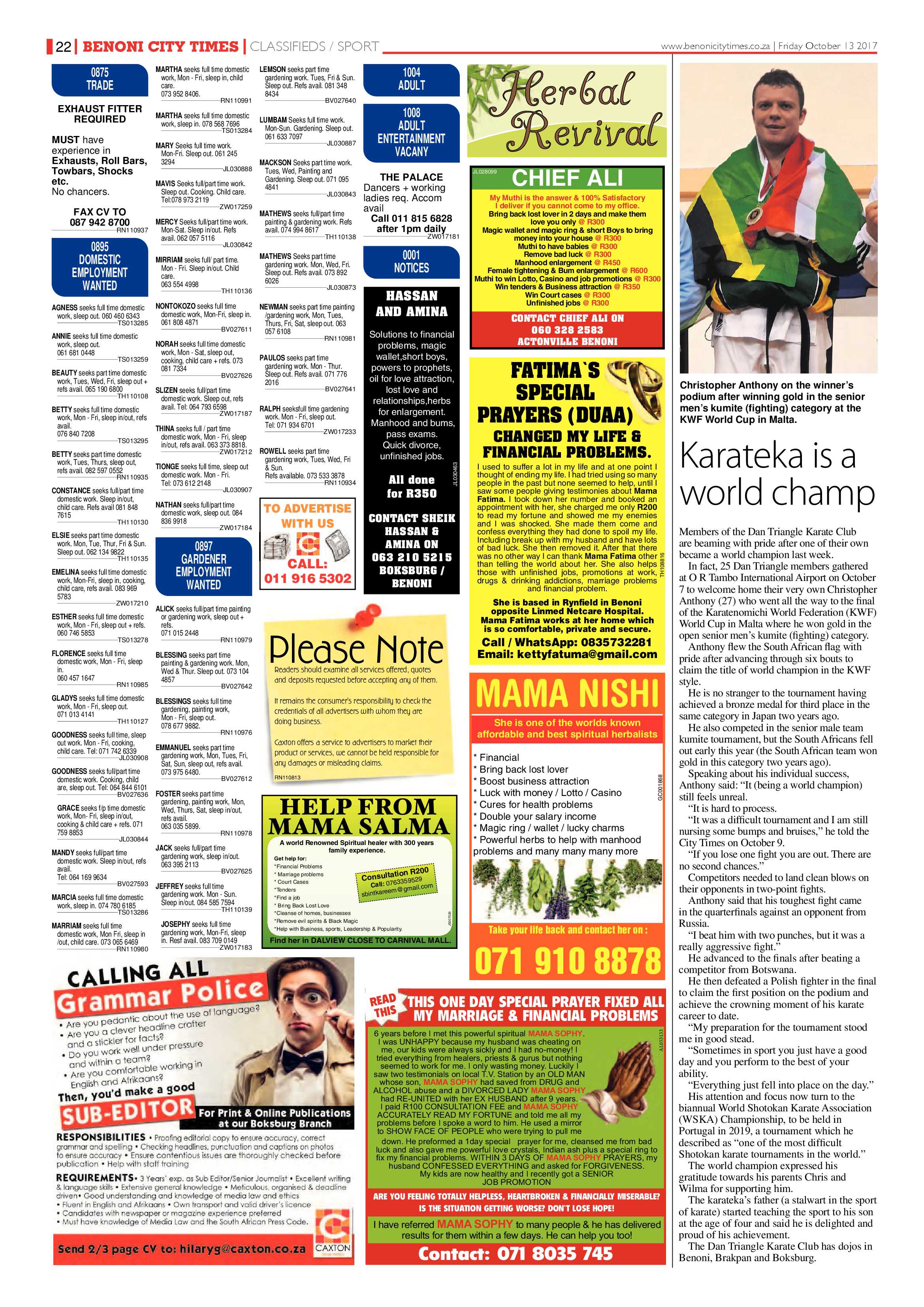 Benoni City Times 12 October 2017 page 22