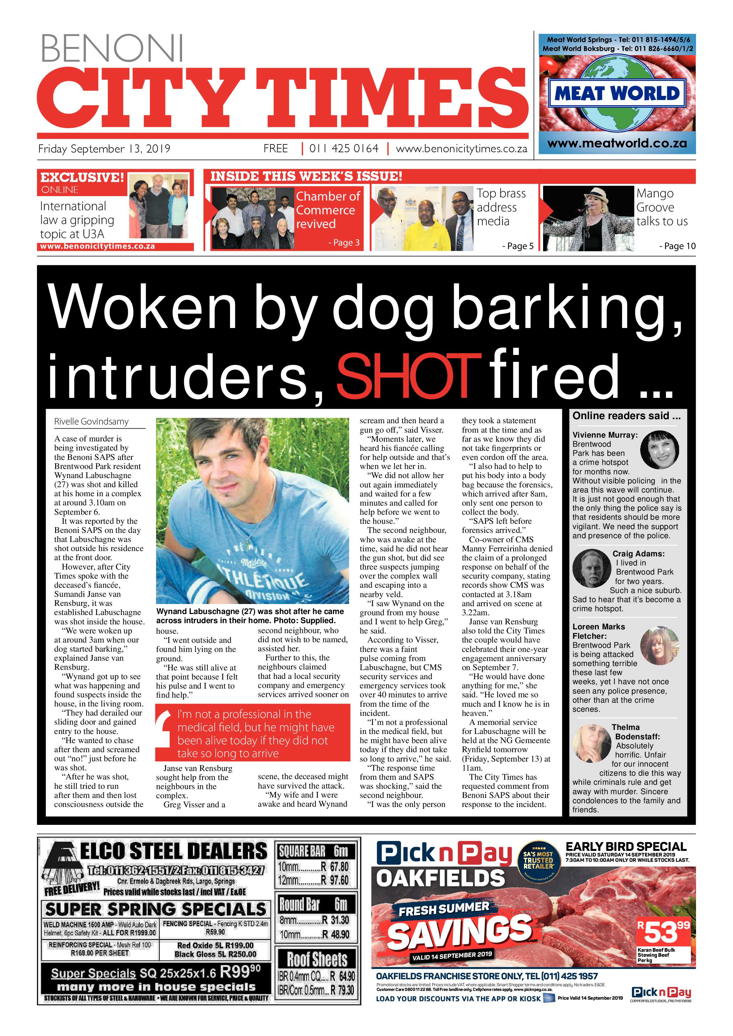 Benoni City Times 12 September 2019 page 1