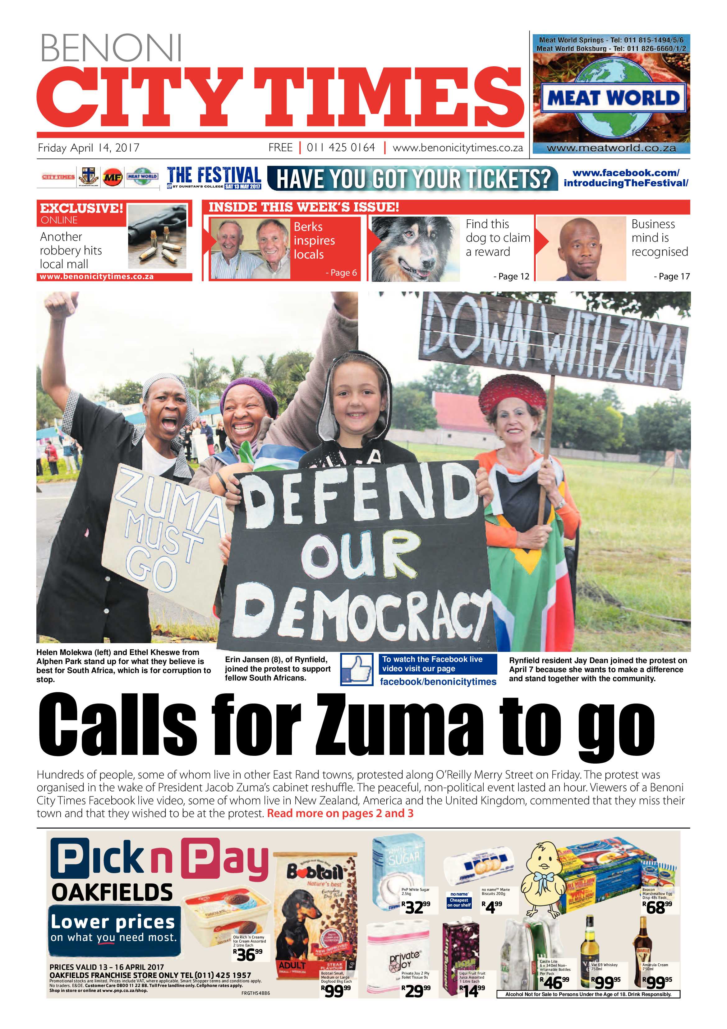 Benoni City Times 13 April 2017 page 1