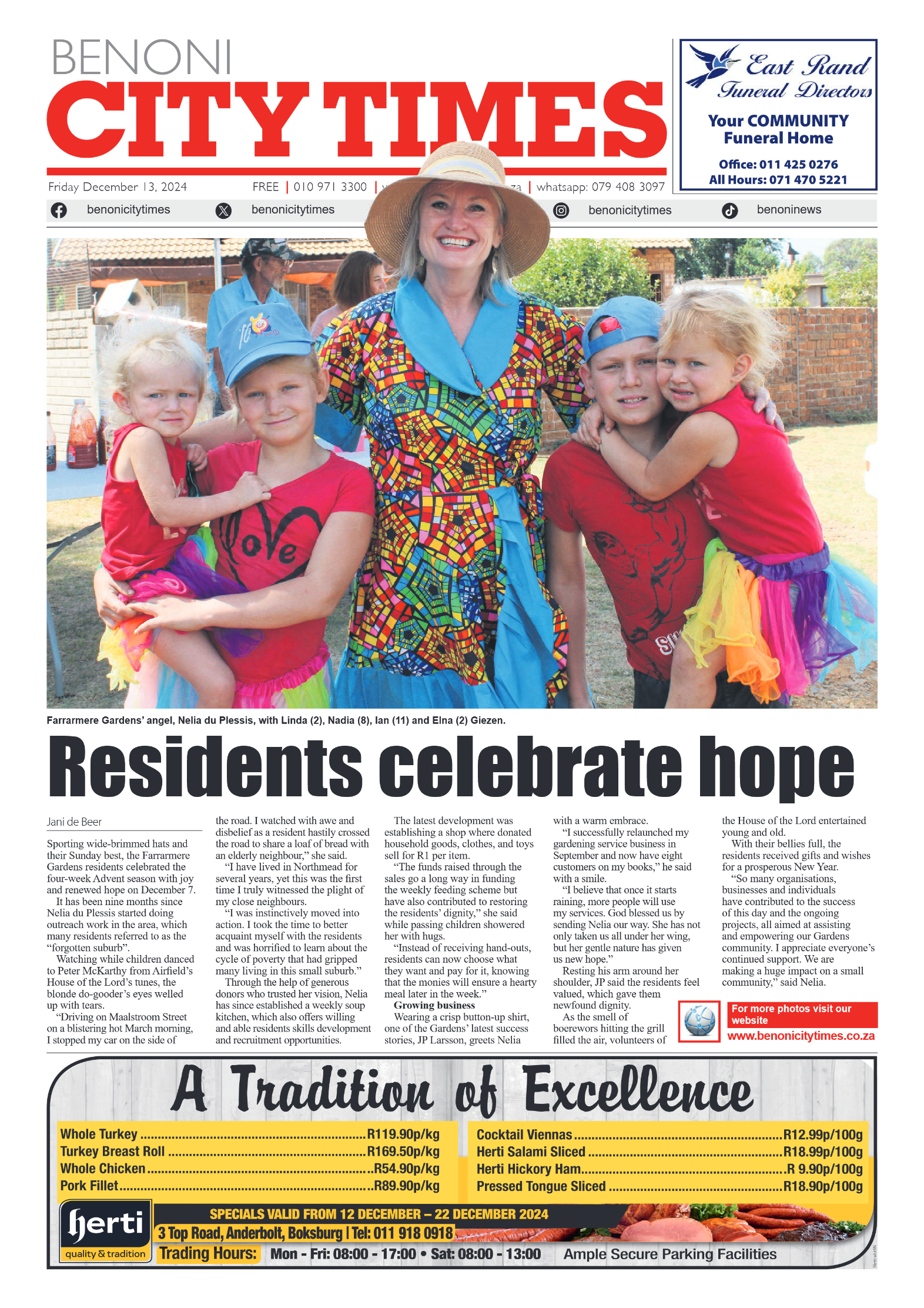 Benoni City Times 13 December 2024 page 1