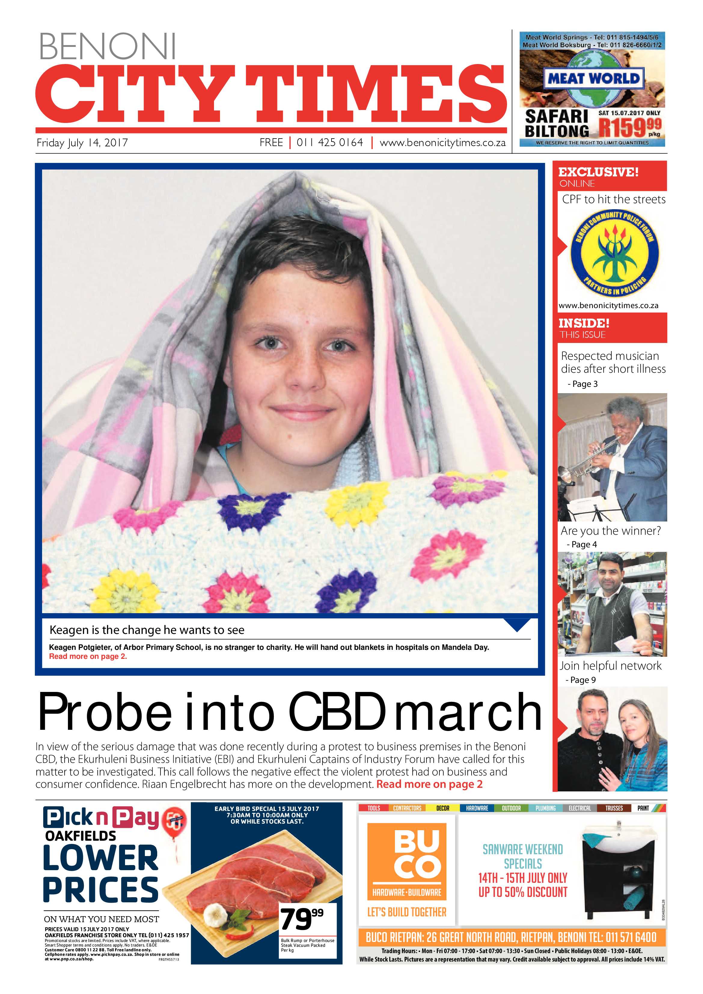 Benoni City Times 13 July 2017 page 1