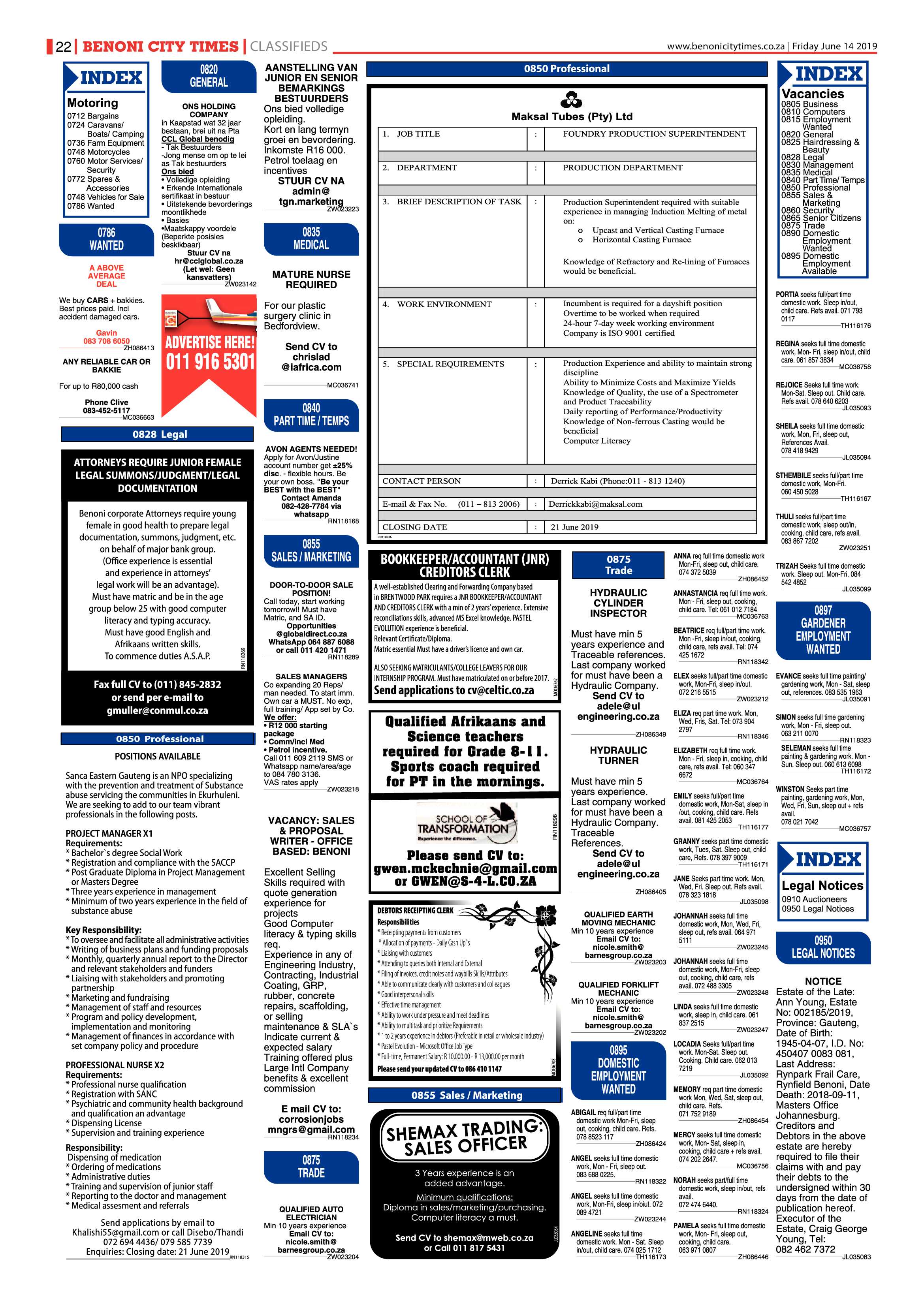 Benoni City Times 13 June 2019 page 22